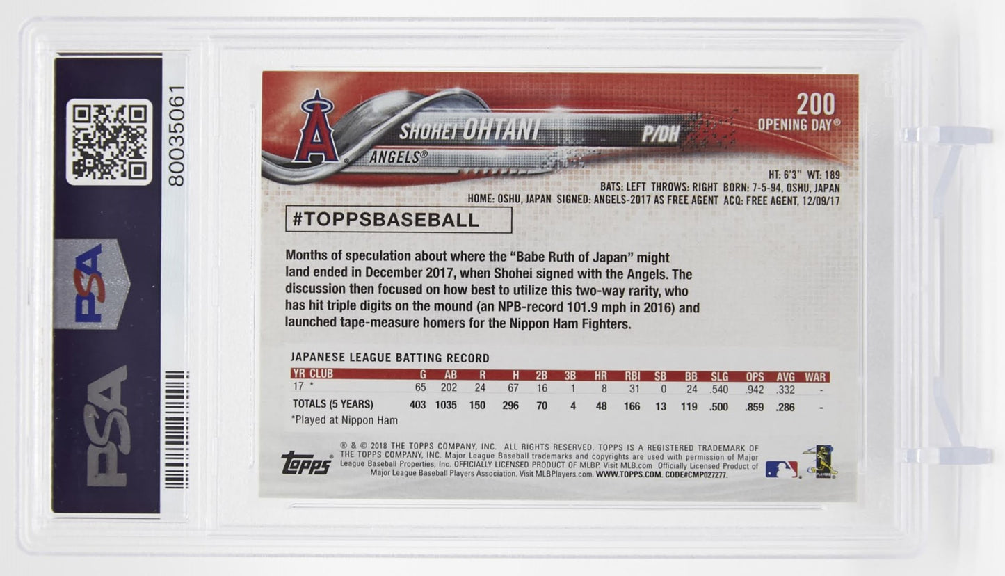 大谷翔平 ルーキーカード【PSA グレーディング済 9 MINT】 2018 Topps Opening Day #200 RC