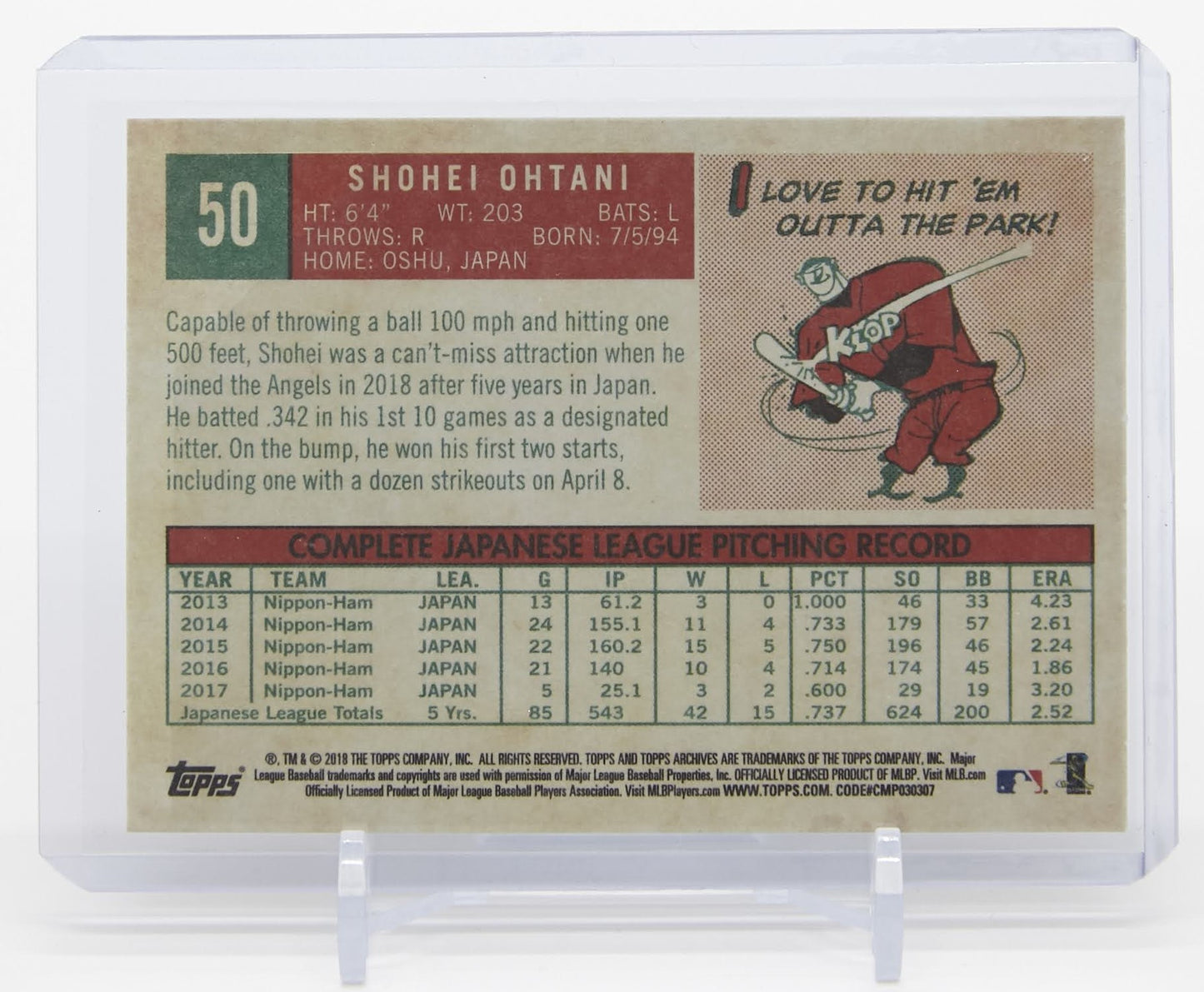 大谷翔平 ルーキーカード「1959 Topps」復刻デザイン&投球ポーズ 2018 Topps Archives #50 RC