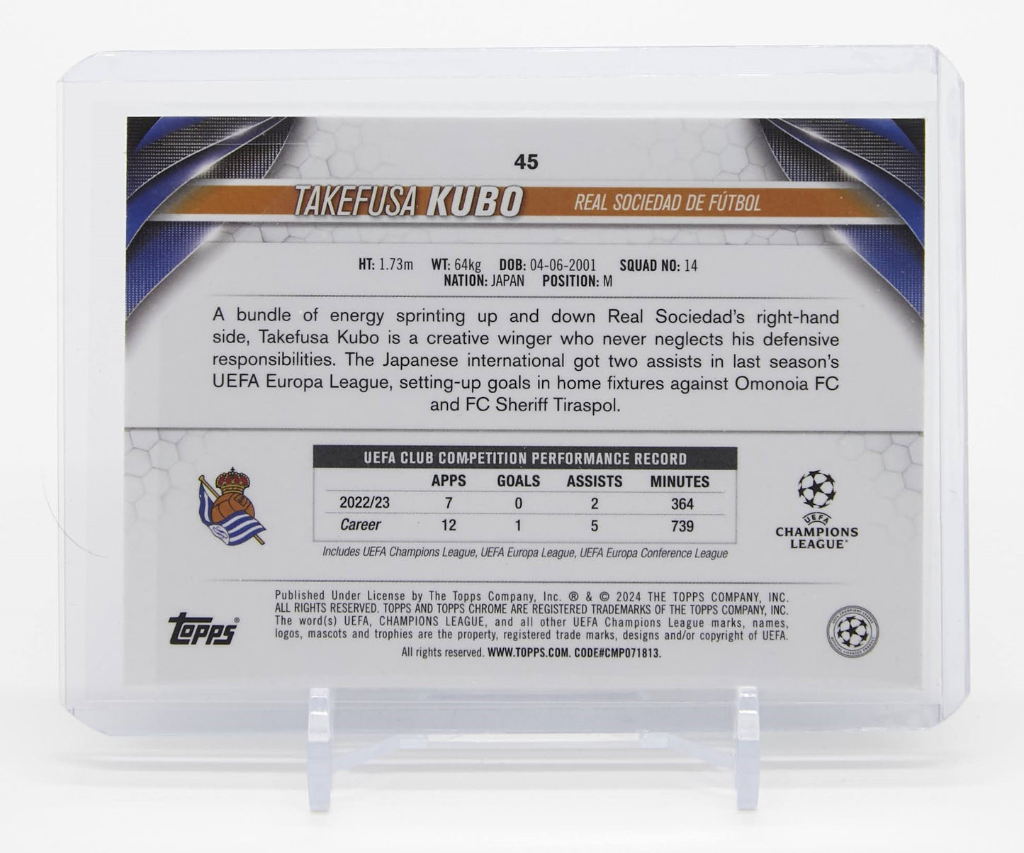 久保建英 Pulsar リフラクターパラレル 2023-24 Topps Chrome UEFA CLUB COMPETITIONS Pulsar Refractor #45 Takefusa Kubo