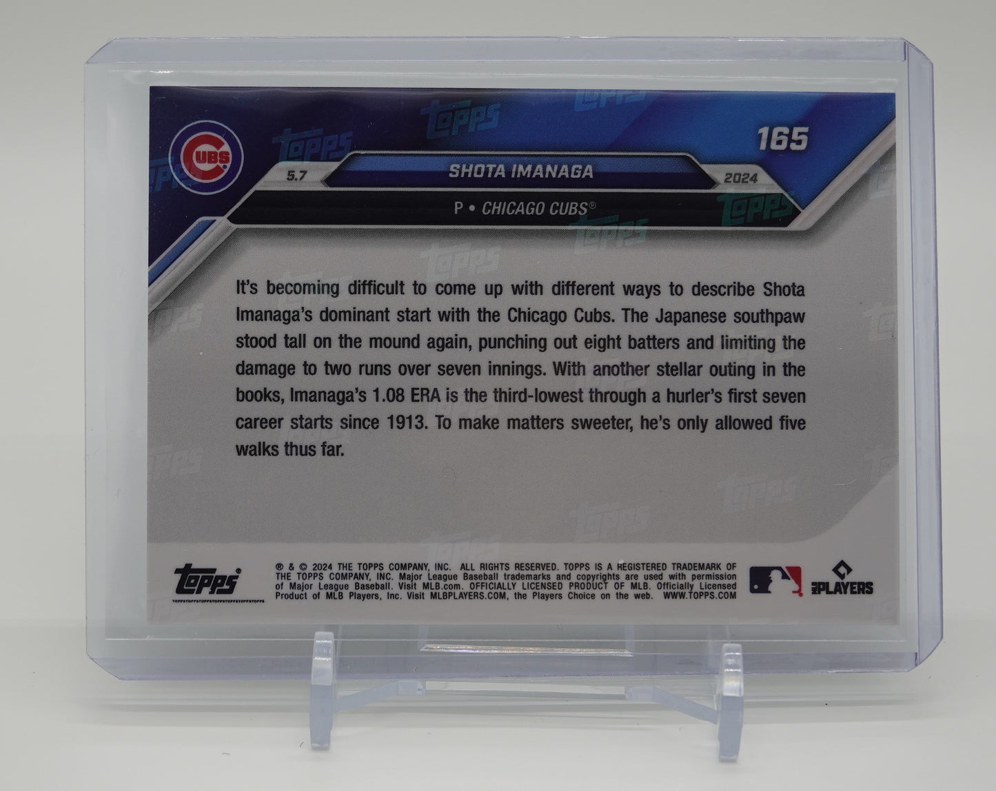 今永昇太 ルーキーカード 2024 Topps NOW #165 Shota Imanaga RC MLB史に残るデビュー7登板