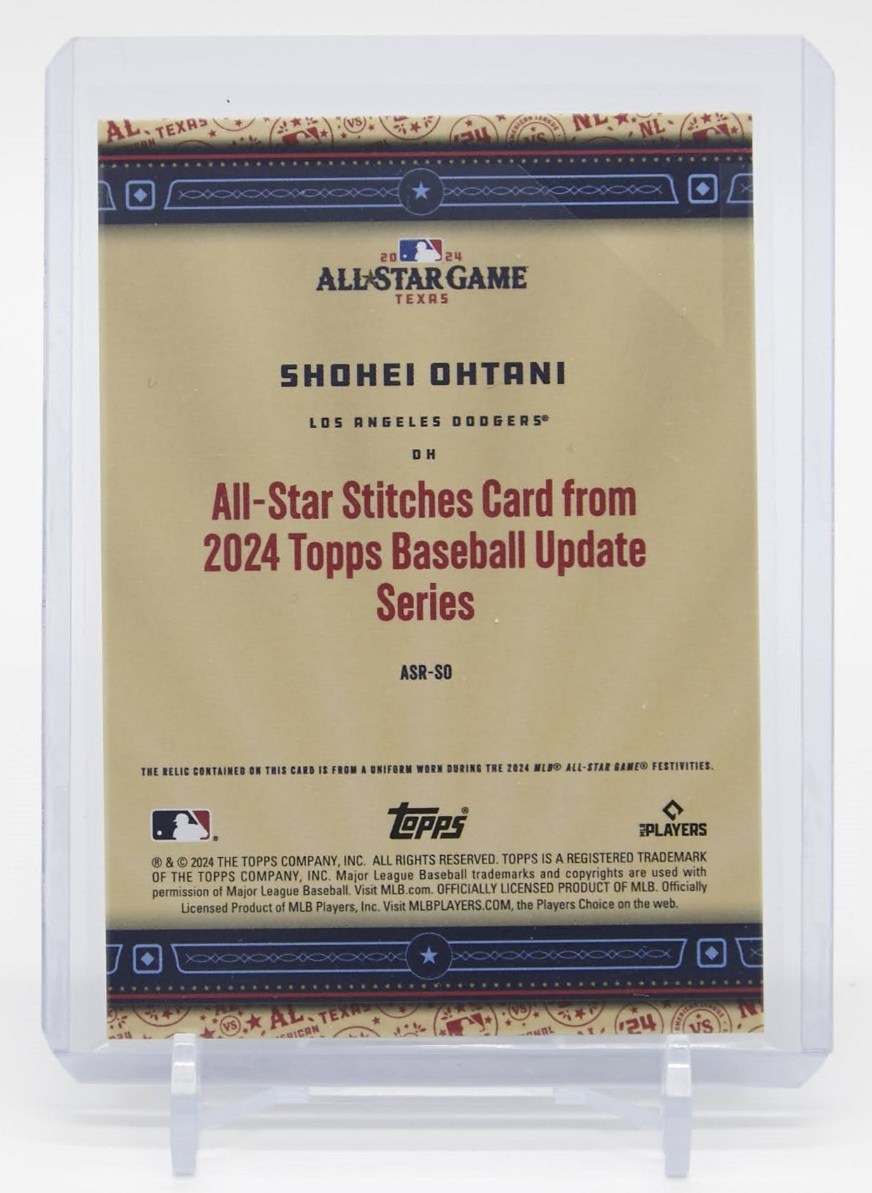 大谷翔平 199枚限定 オールスターゲーム レリック (ジャージ) カード 2024 Topps Update All-star Stiches Relic Card #ASR-SO Shohei Ohtani #'d/199