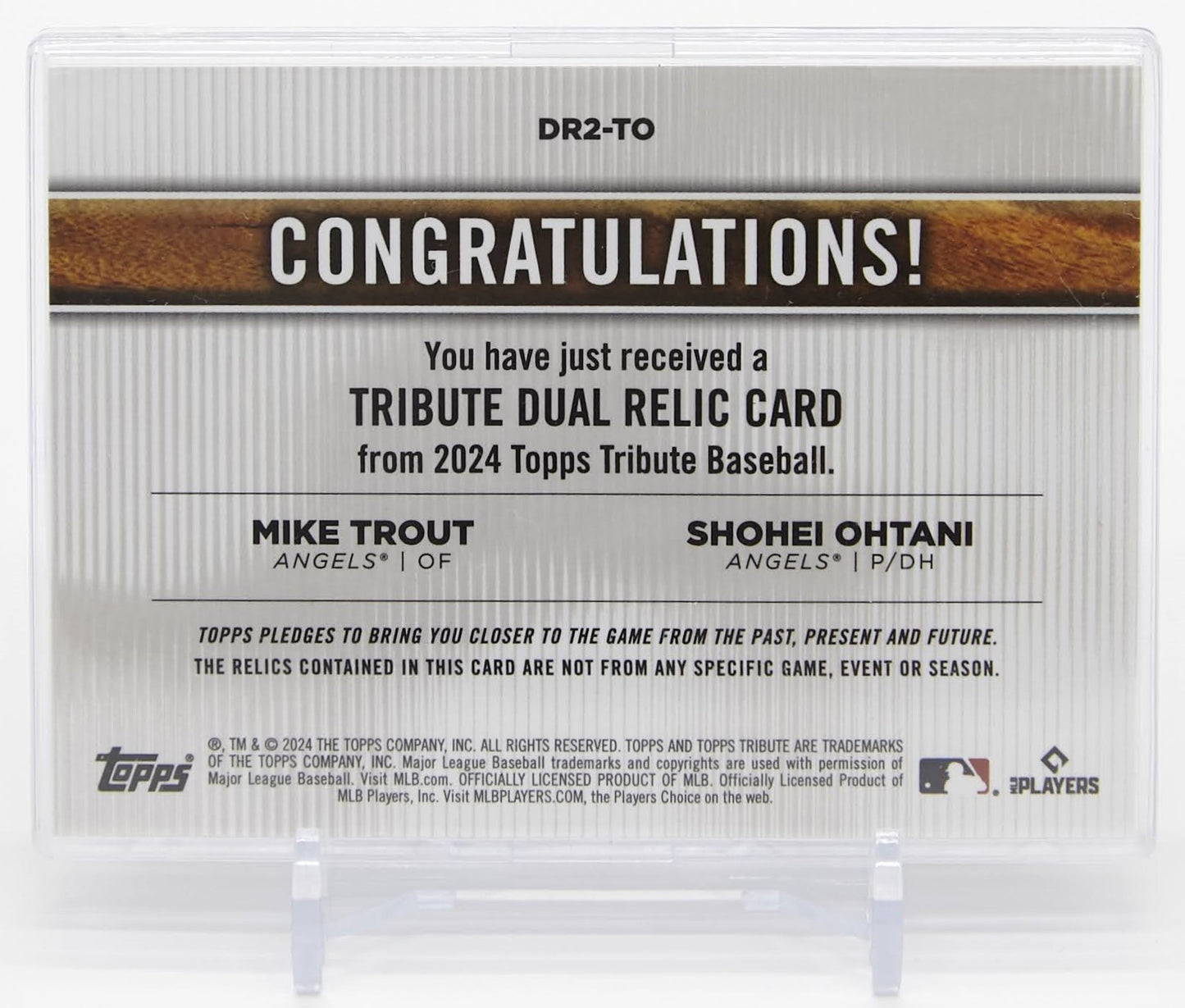 大谷翔平 マイク・トラウト デュアルレリックカード 75枚限定ゴールドパラレル 2024 Topps Tribute Dual Relic Gold #DR2-TO Mike Trout / Shohei Ohtani #'d/75