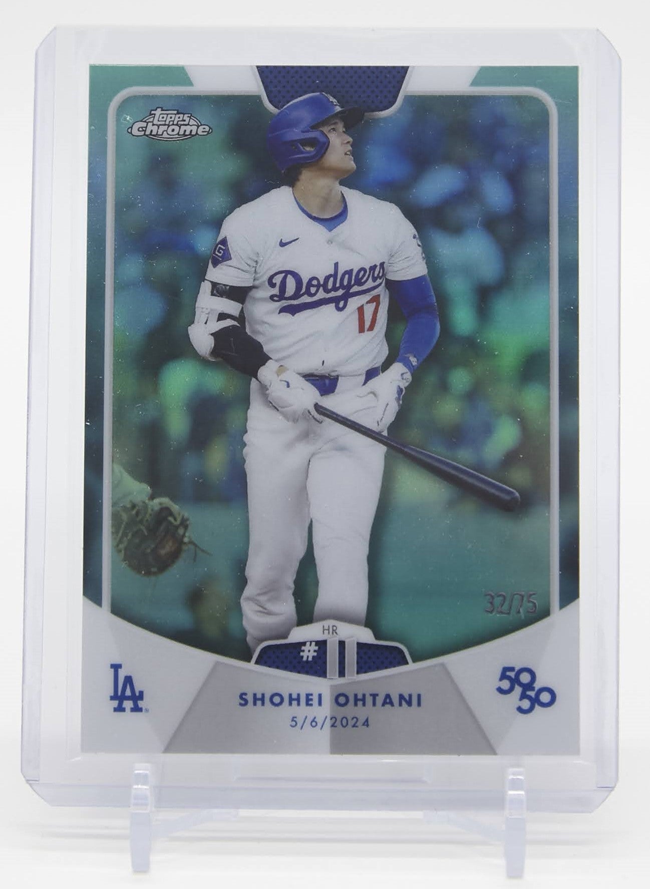 大谷翔平 50/50カード 75枚限定 アクア・リフラクター 2024 Topps 50/50 Shohei Ohtani Home Run #11 #18 Aqua Refractor #'d/75