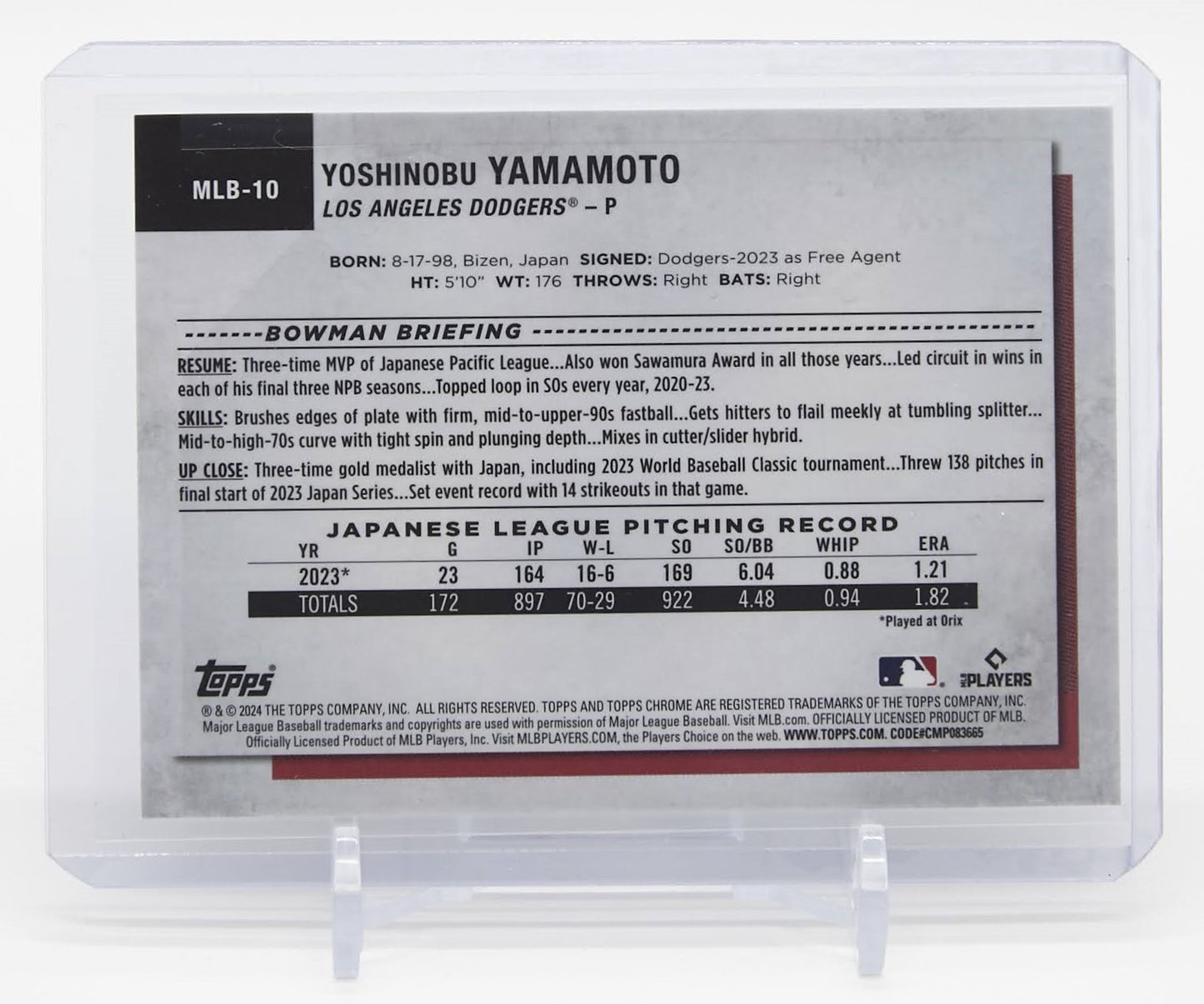 山本由伸 ルーキーカード 2024 Topps Bowman Chrome The National Sports Collectors Covention #MLB-10 Yoshinobu Yamamoto RC