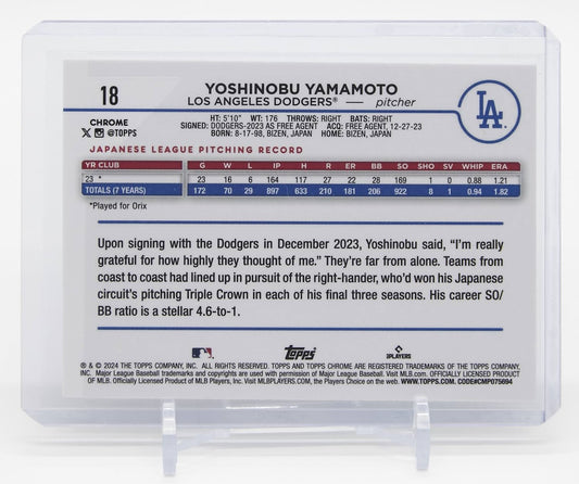 山本由伸 ルーキーカード Xfractorパラレル 2024 Topps Chrome X-fractor #18 Yoshinobu Yamamoto RC
