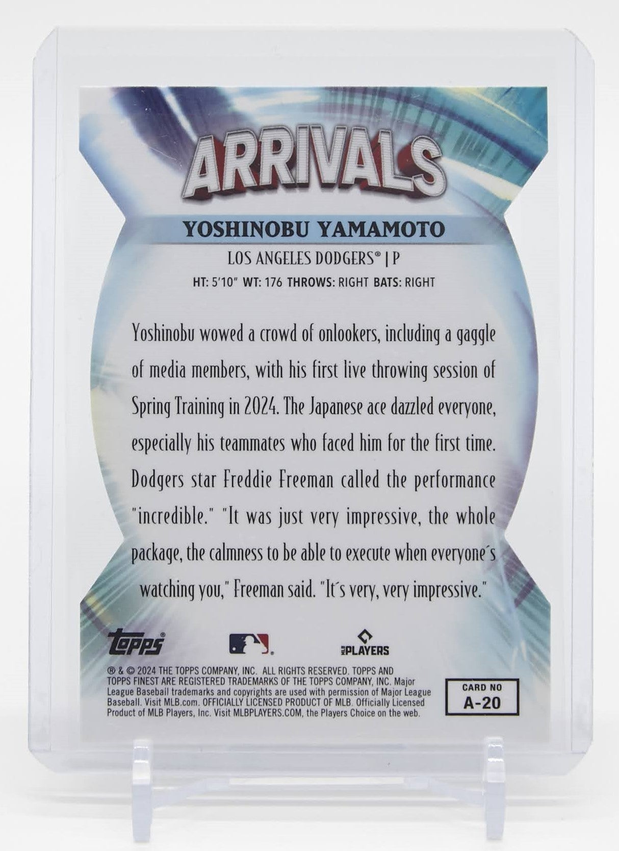 山本由伸 ルーキーカード ダイ・カット 2024 Topps Finest Arrivals #A-20 Yoshinobu Yamamoto RC