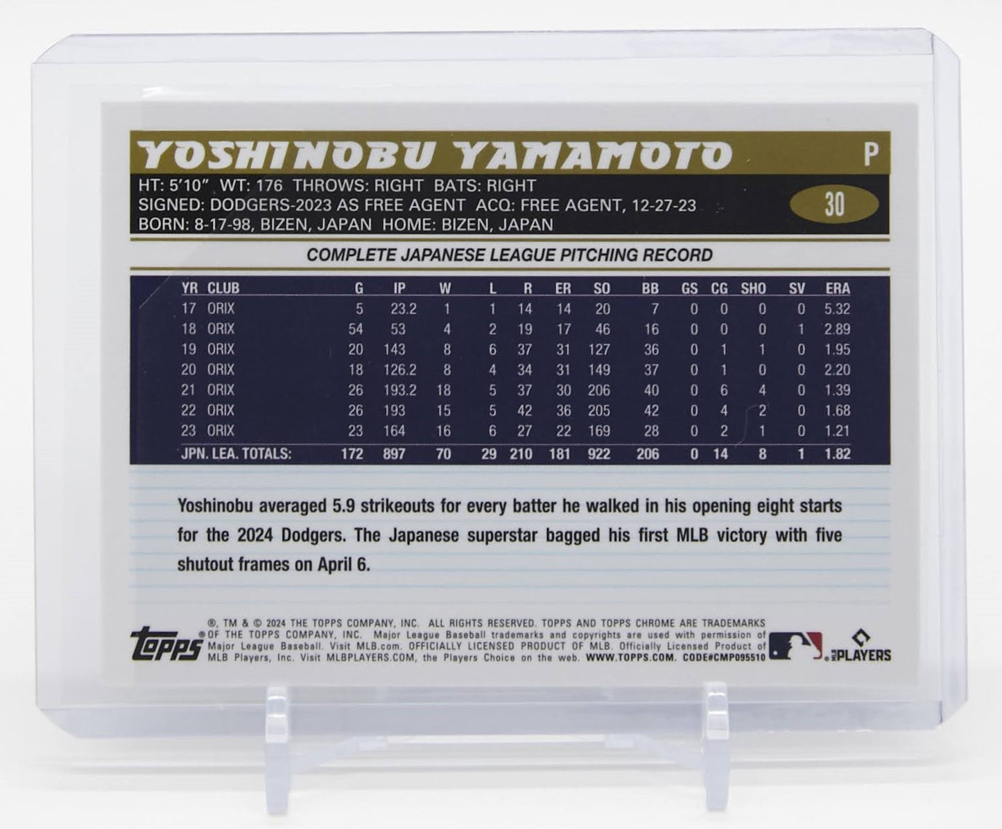 山本由伸 ルーキーカード 2024 Topps Chrome Lids Mitchell & Ness Limited Variation Yoshinobu Yamamoto RC #30