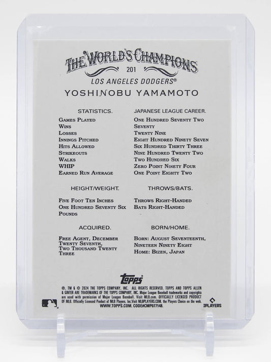 山本由伸 ルーキーカード Silver Portrait パラレル 2024 Topps Allen and Ginter Hot Box Silver Portrait Parallel SP #201 Yoshinobu Yamamoto RC