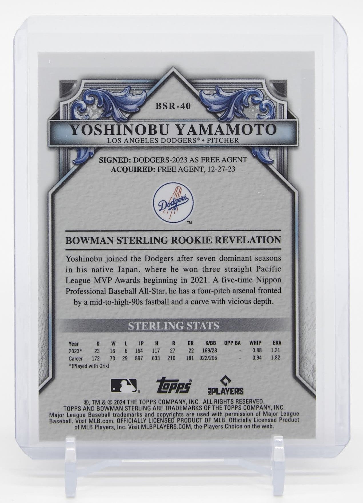 山本由伸 ルーキーカード 2024 Bowman Sterling Rookies #BSR-40 Yoshinobu Yamamoto RC