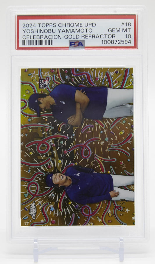 山本由伸 ルーキーカード 大谷翔平 25枚限定 ゴールド・リフラクター ジャージナンバーシリアル【PSA 鑑定済 10 GEM MINT】2024 Topps Chrome Update Celebración Gold Refractor #CELE-18 Yoshinobu Yamamoto #'d 18/50 RC