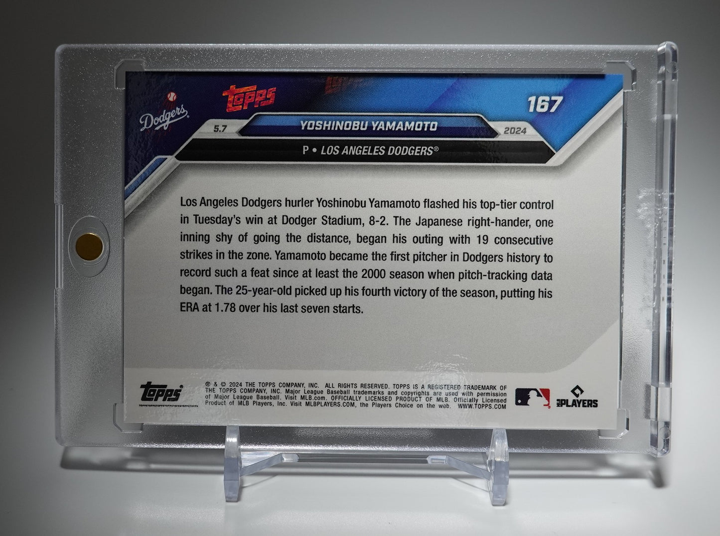 山本由伸 ルーキーカード 25枚限定パープルパラレル 2024 Topps Now Purple Parallel #167 Yoshinobu Yamamoto RC #'d/25 Dodgers 19 Consecutive Strikes SSP Rare