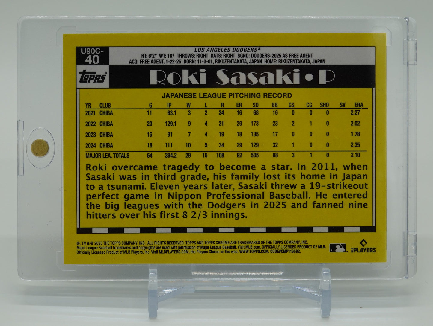 佐々木朗希 ルーキーカード Mojoリフラクター 1990 Topps 復刻デザイン 2025 Topps Baseball Update Series Silver Pack 1990 Topps Chrome Mojo Refractor #U90C-40 Roki Sasaki RC