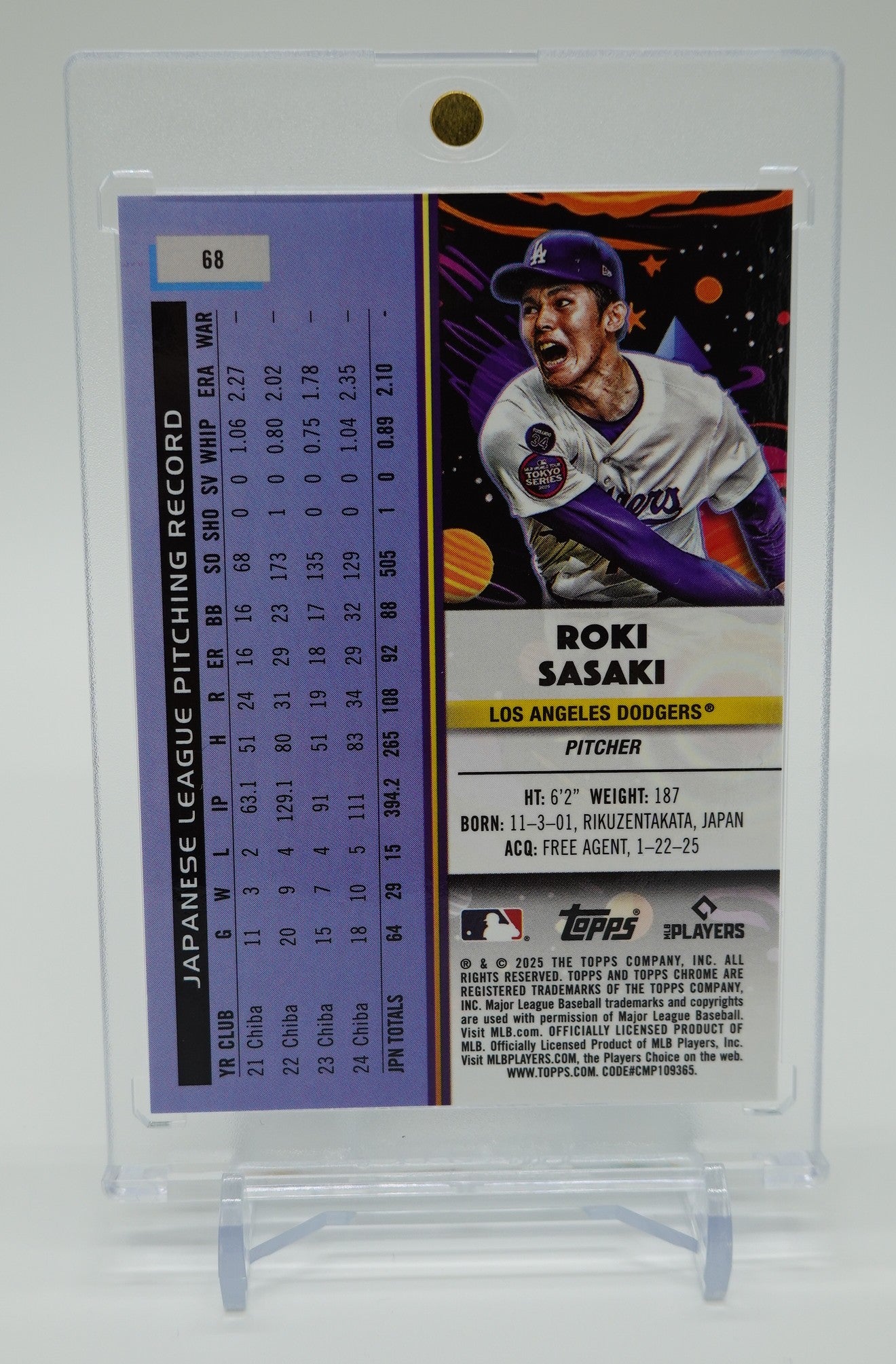 佐々木朗希 ルーキーカード ニュークリアス・リフラクターパラレル 2025 Topps Cosmic Chrome Nucleus Refractor #68 Roki Sasaki RC