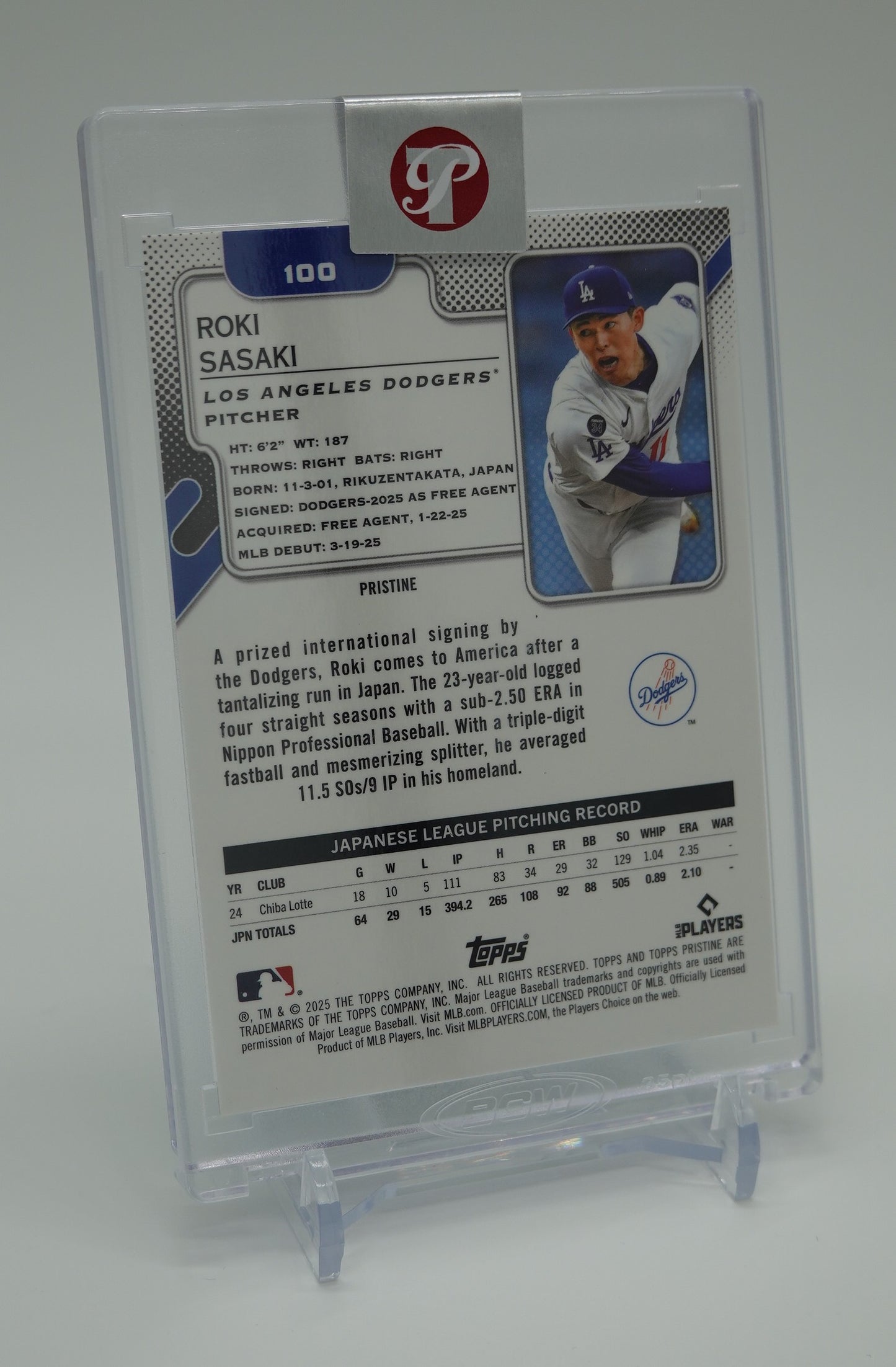 佐々木朗希 ルーキーカード 199枚限定 “Factory Encased” Pristine Aqua Refractor 2025 Topps Pristine #100 Roki Sasaki RC #'d/199