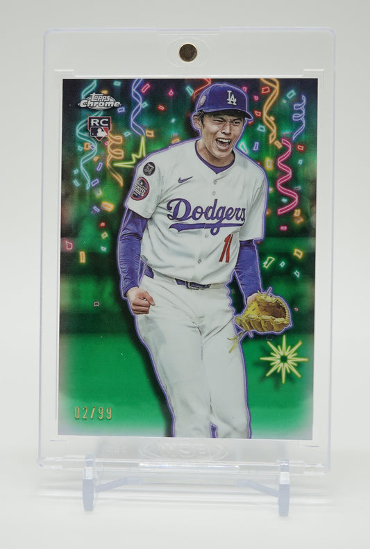 佐々木朗希 Celebracion 超希少インサート・ルーキーカード 世界限定99枚限定 Green Refractor パラレル 2025 Topps Chrome Update #CT-20 Roki Sasaki RC #'d/99