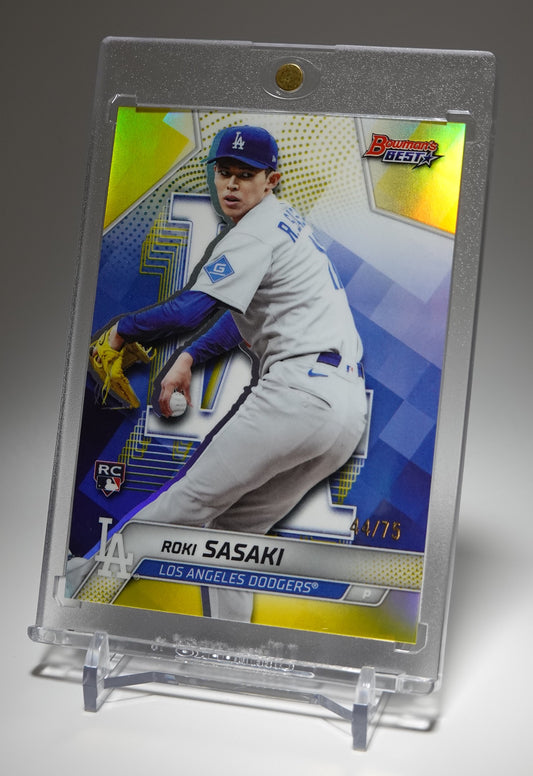 佐々木朗希 世界75枚限定 イエローリフラクター ルーキーカード 2025 Bowman's Best Yellow Refractor #18 Roki Sasaki RC #'d/75