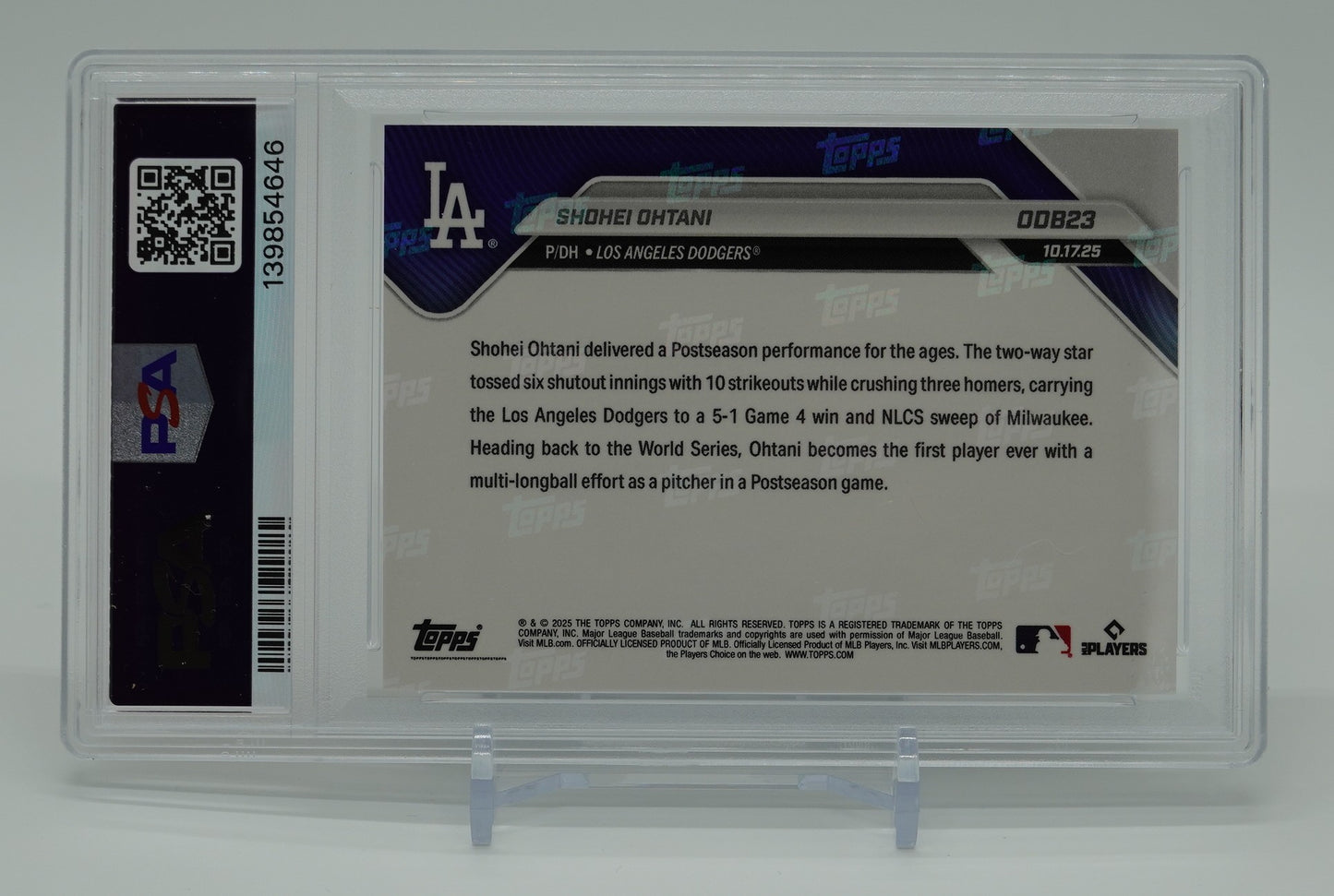 【PSA 10 GEM MINT】 大谷翔平 2025 Topps Now ROAD TO OPENING DAY BONUS #ODB23 Shohei Ohtani 3HR&10K 歴史的試合記念カード 非売品