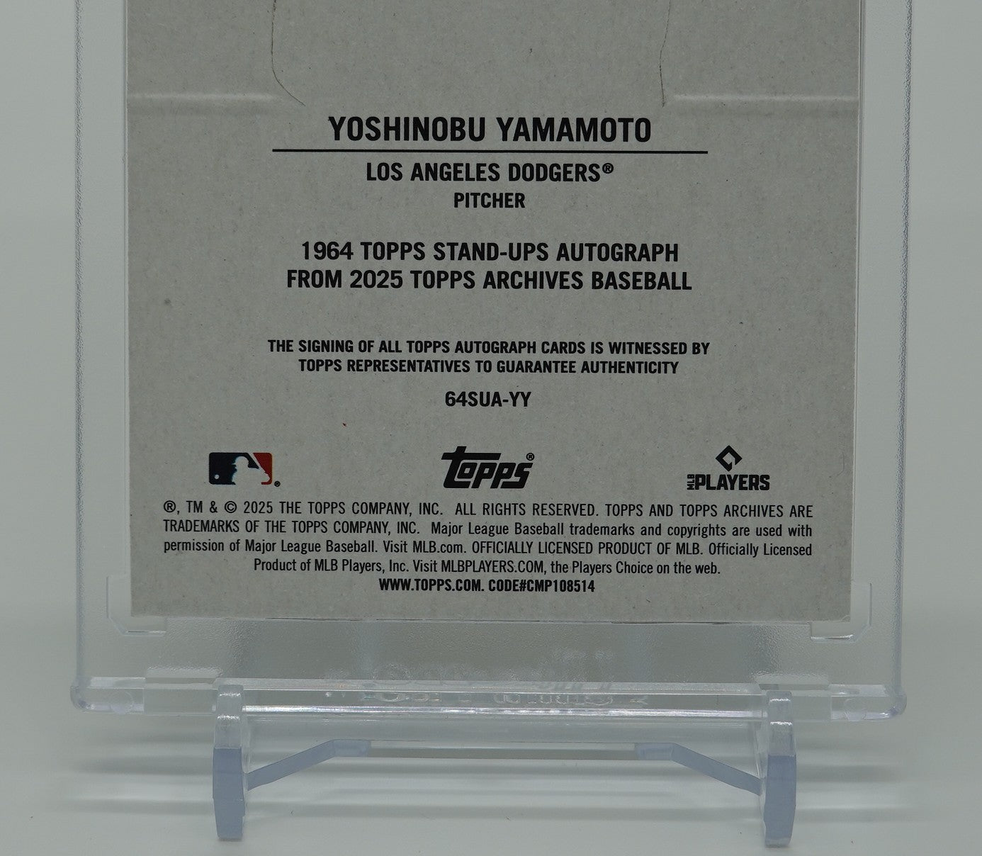 山本由伸 On-Card オート 1964 Stand-Up インサート 2025 Topps Archives Baseball 1964 Stand-Up Insert #64SUA-YY Yoshinobu Yamamoto On-card AUTO