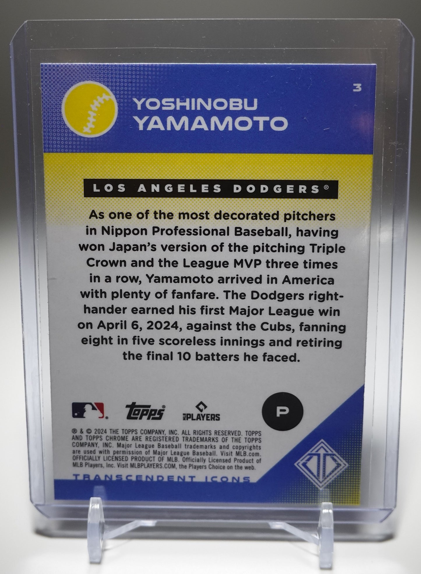 山本由伸 高級版 ルーキーカード 2024 Topps Transcendent Coolection Baseball Icons Chrome #3 Yoshinobu Yamamoto RC