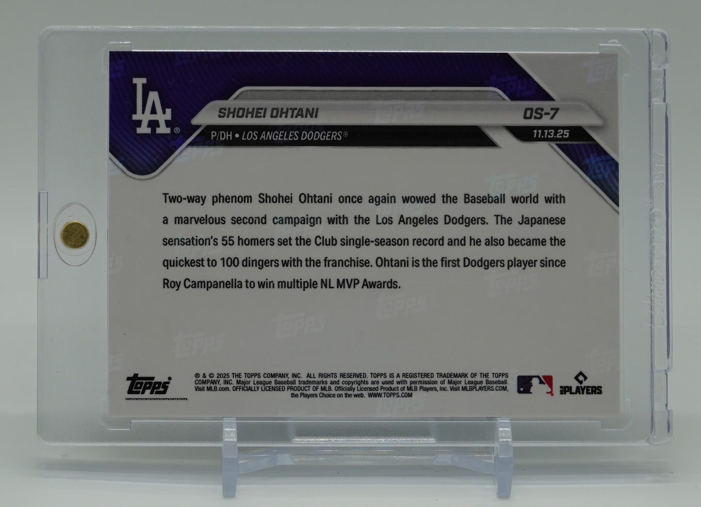 大谷翔平 2025 ナショナル・リーグ MVP受賞 2025 MLB Topps Now カード #OS-7 2025 NL MVP Award Winner