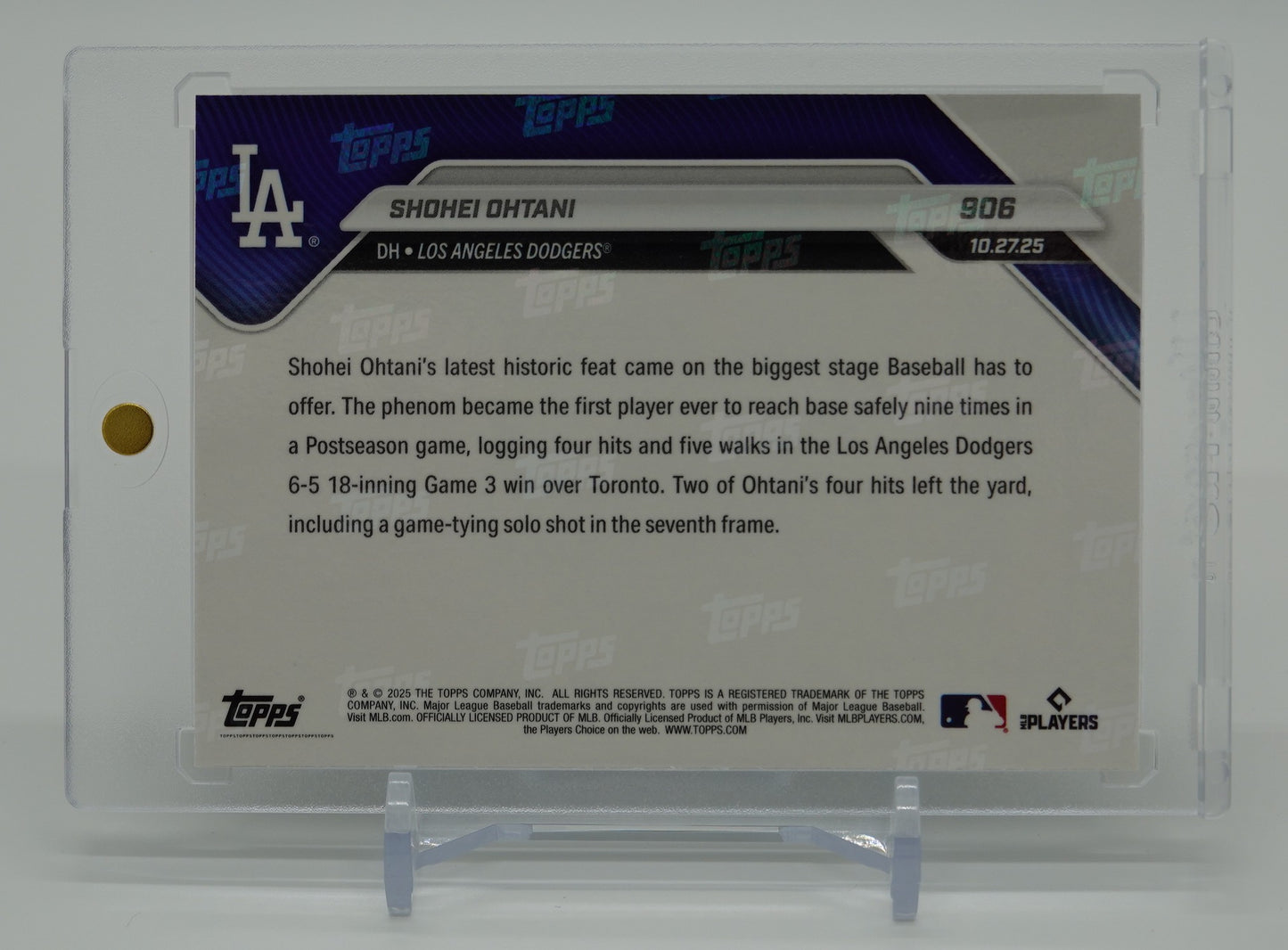 大谷翔平 2025 MLB Topps NOW カード #906 ワールドシリーズ第3戦、1試合で9度 (連続) 出塁!