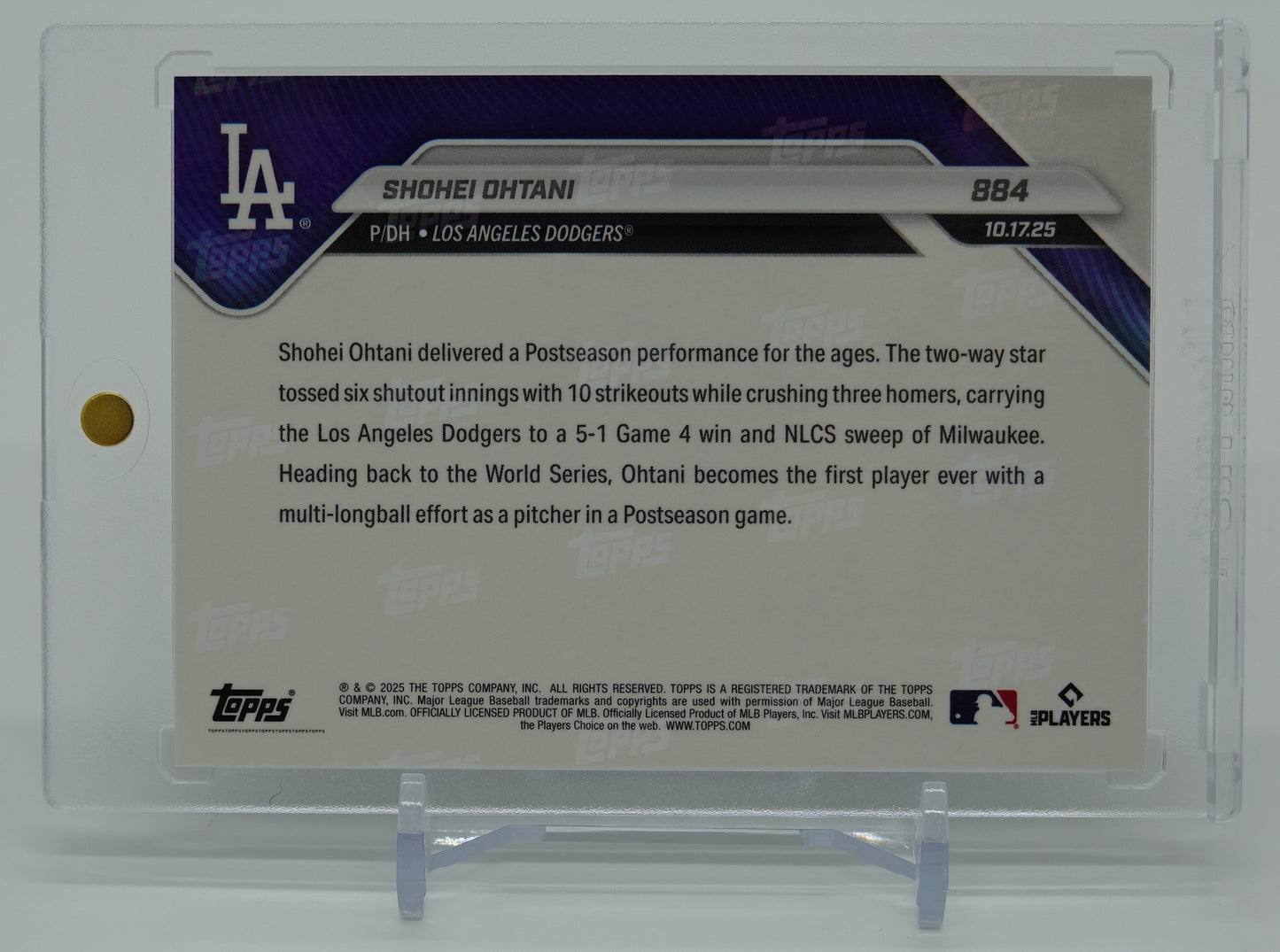 大谷翔平 MLBの歴史に刻む史上最高のパフォーマンス 2025 MLB Topps NOW カード #884 Game for the ages : 10Ks And 3HRs