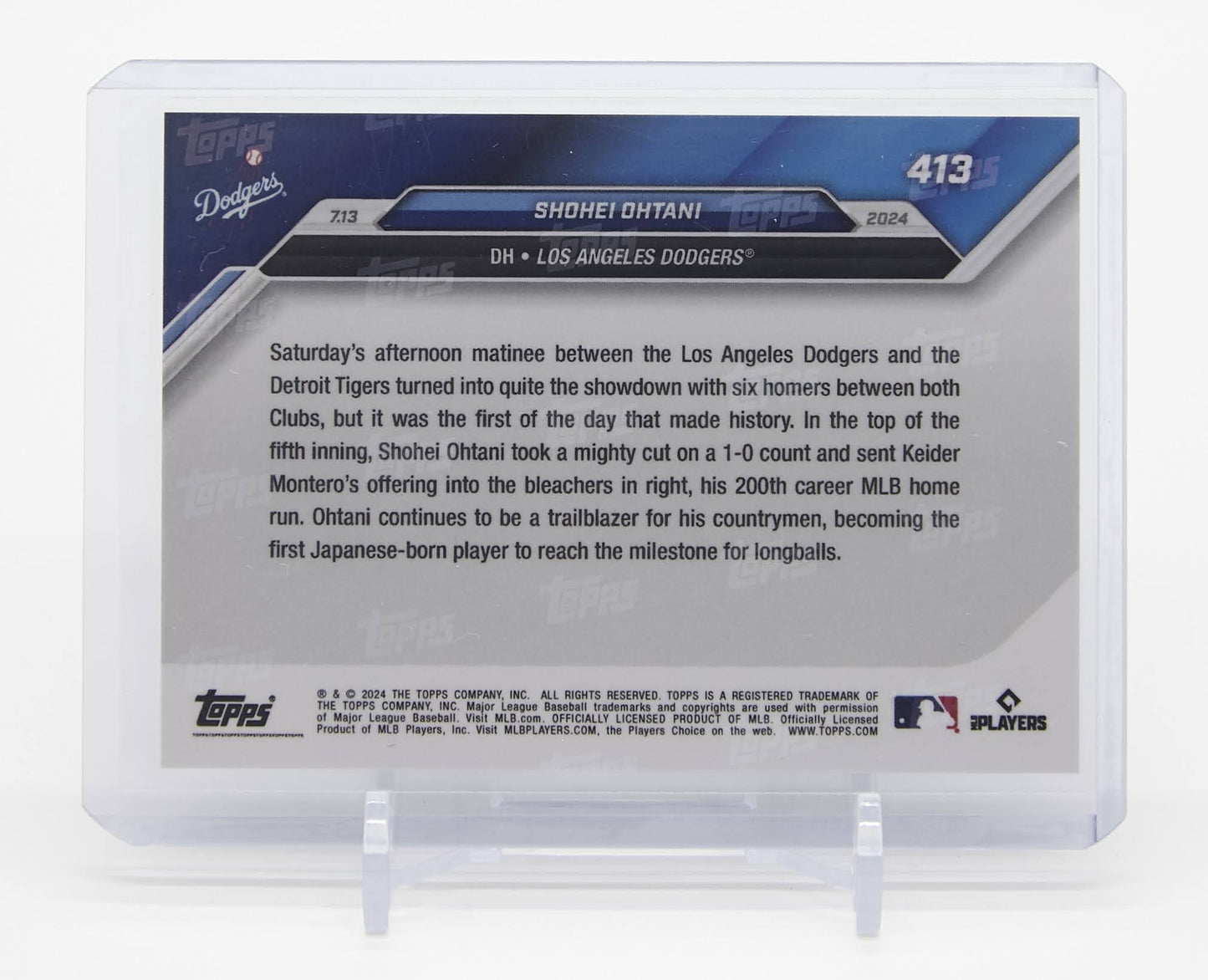 大谷翔平 メジャー通算200本塁打達成記念 2024 MLB Topps Now カード #413 Dodgers Superstar Smashes 200th Career HRs