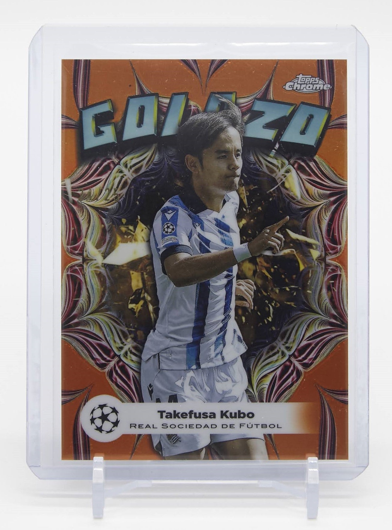 久保建英 25枚限定 オレンジリフラクターパラレル「GOLAZO」インサート 2023-24 Topps Chrome UEFA CLUB COMPETITIONS Golazo Orange Refractor SSP #GL-12 Takefusa Kubo #'d/25