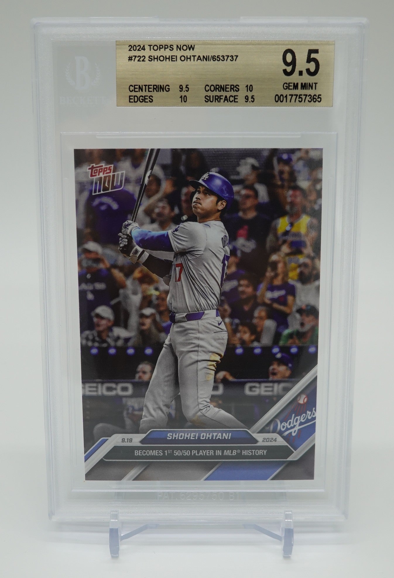 【BGS 9.5 GEM MINT ゴールドラベル】大谷翔平 MLB史上初「50/50」達成記念カード 2024 Topps NOW #722 Shohei Ohtani