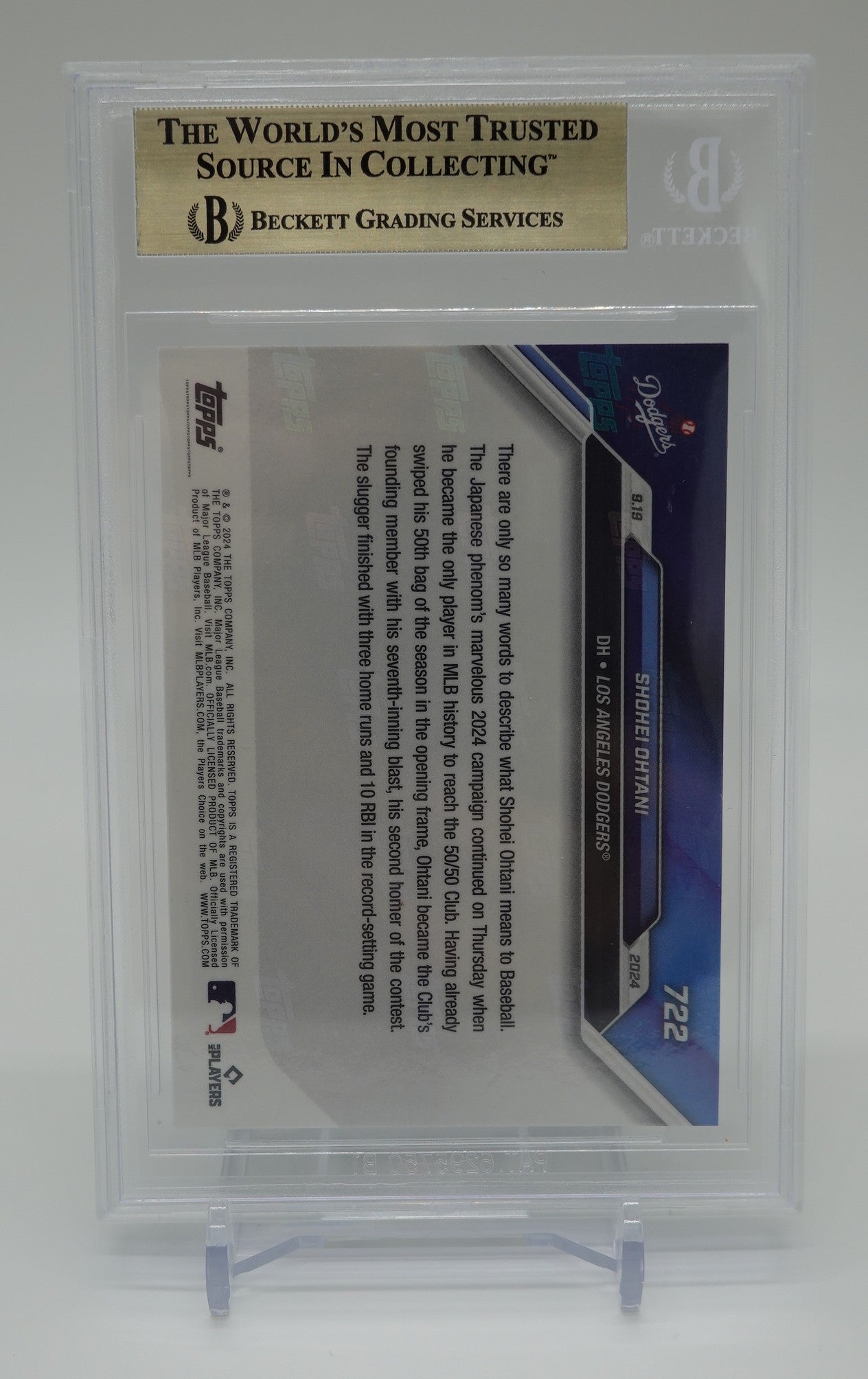【BGS 9.5 GEM MINT ゴールドラベル】大谷翔平 MLB史上初「50/50」達成記念カード 2024 Topps NOW #722 Shohei Ohtani
