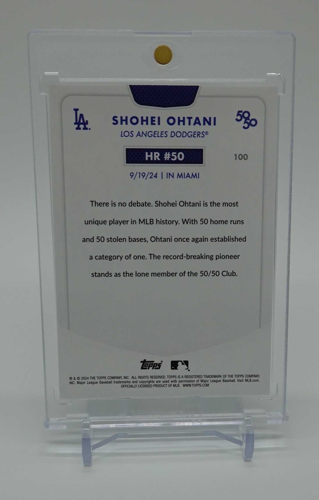 大谷翔平 MLB史上初50-50達成記念 2024 Topps 50/50 HR #50 カード #100 Shohei Ohtani