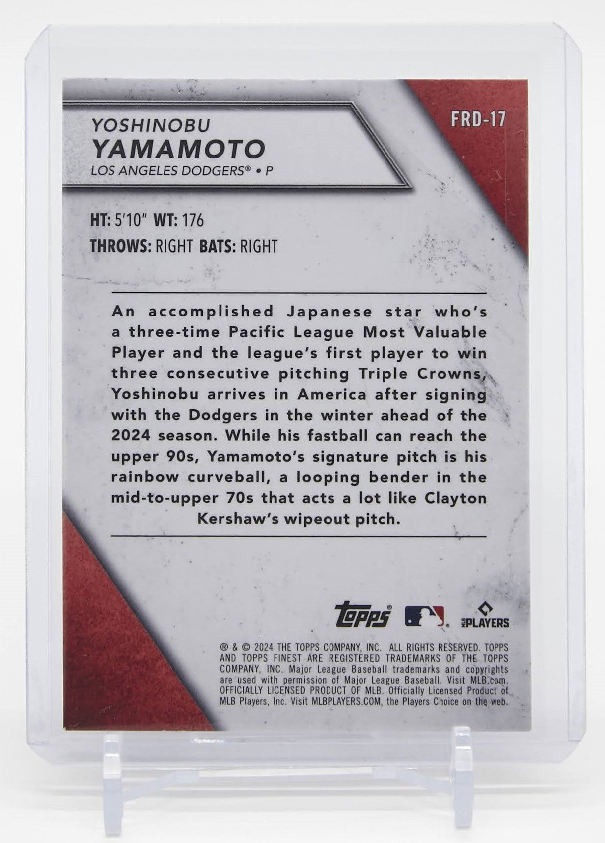 山本由伸 ルーキーカード 2024 Topps Finest Finest Rookies #FRD-17 Yoshinobu Yamamoto RC