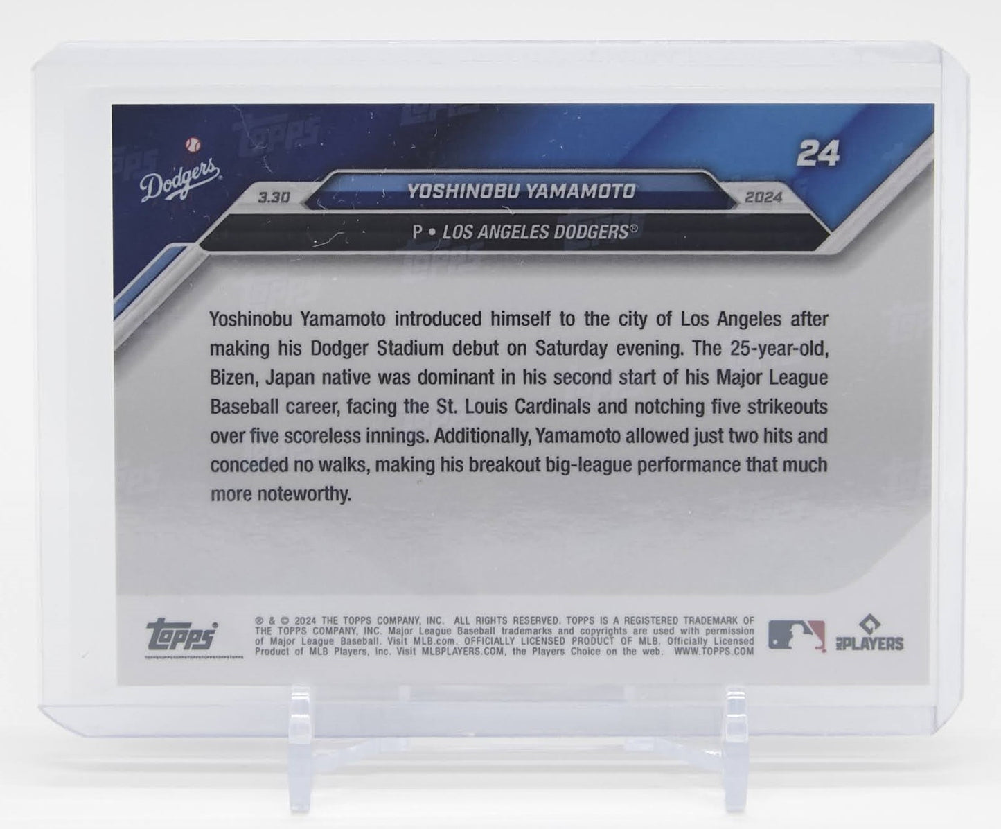 山本由伸 ルーキーカード 2024 Topps NOW #24「5回無失点・5奪三振／ドジャー・スタジアム初登板」 PR：8,247