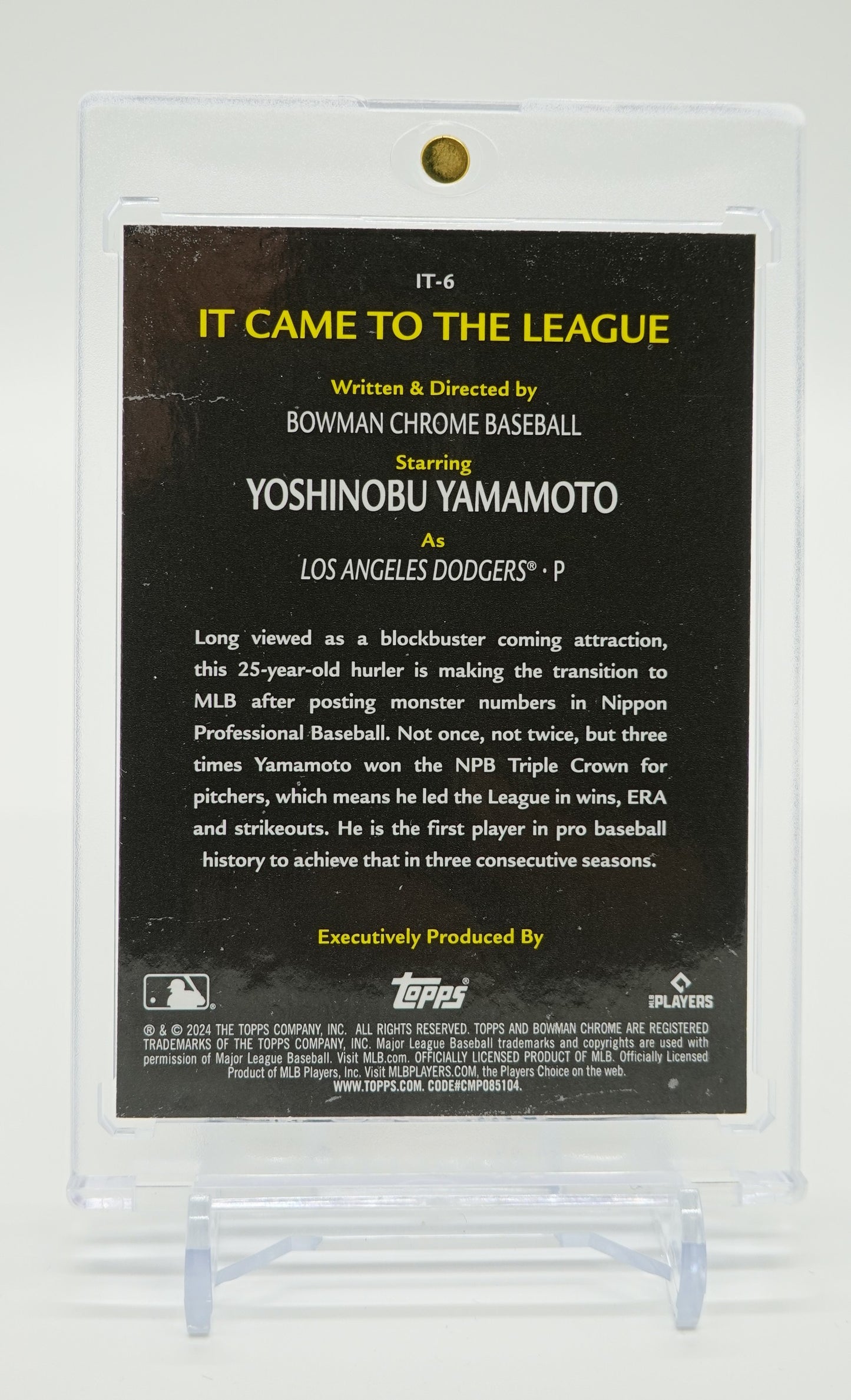 山本由伸 ルーキーカード インサート「It Came to the League」リフラクター 2024 Bowman Chrome #IT-6 Yoshinobu Yamamoto RC