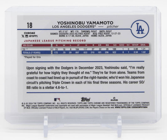 山本由伸 ルーキーカード 2024 Topps Chrome #18 Yoshinobu Yamamoto RC