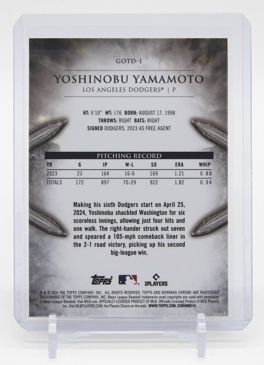 山本由伸 インサート ルーキーカード 2024 Bowman Chrome Gladiators Of The Diamond #GOTD-1 Yoshinobu Yamamoto RC