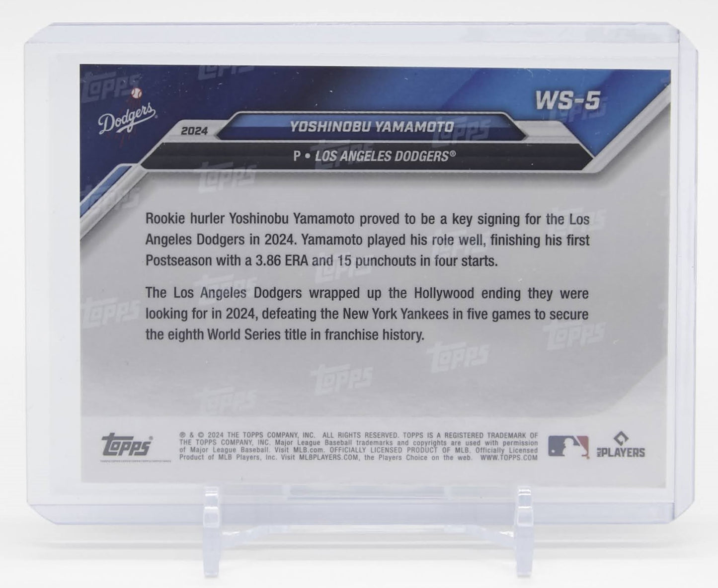 山本由伸 ルーキーカード 2024 Topps Now World Series Champions #WS-5 Yoshinobu Yamamoto RC