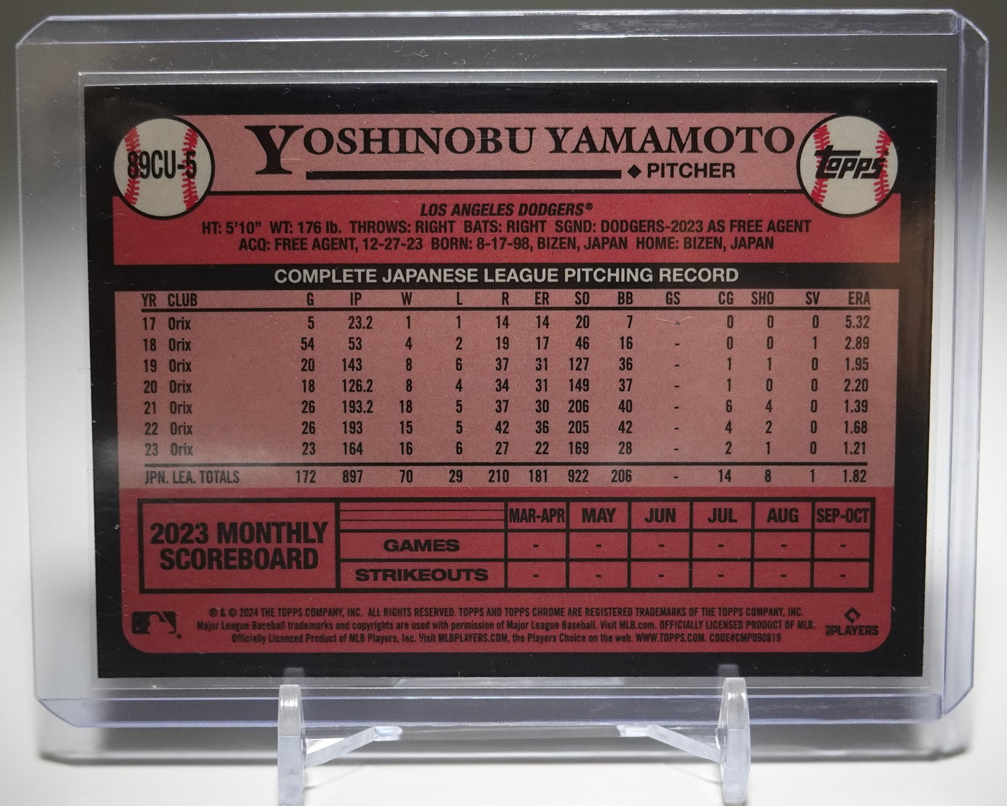 山本由伸 ルーキーカード 1989 Topps Baseball インサート リフラクター 2024 Topps Chrome Update Series 1989 Topps Baseball Refractor #89CU-5 Yoshinobu Yamamoto RC