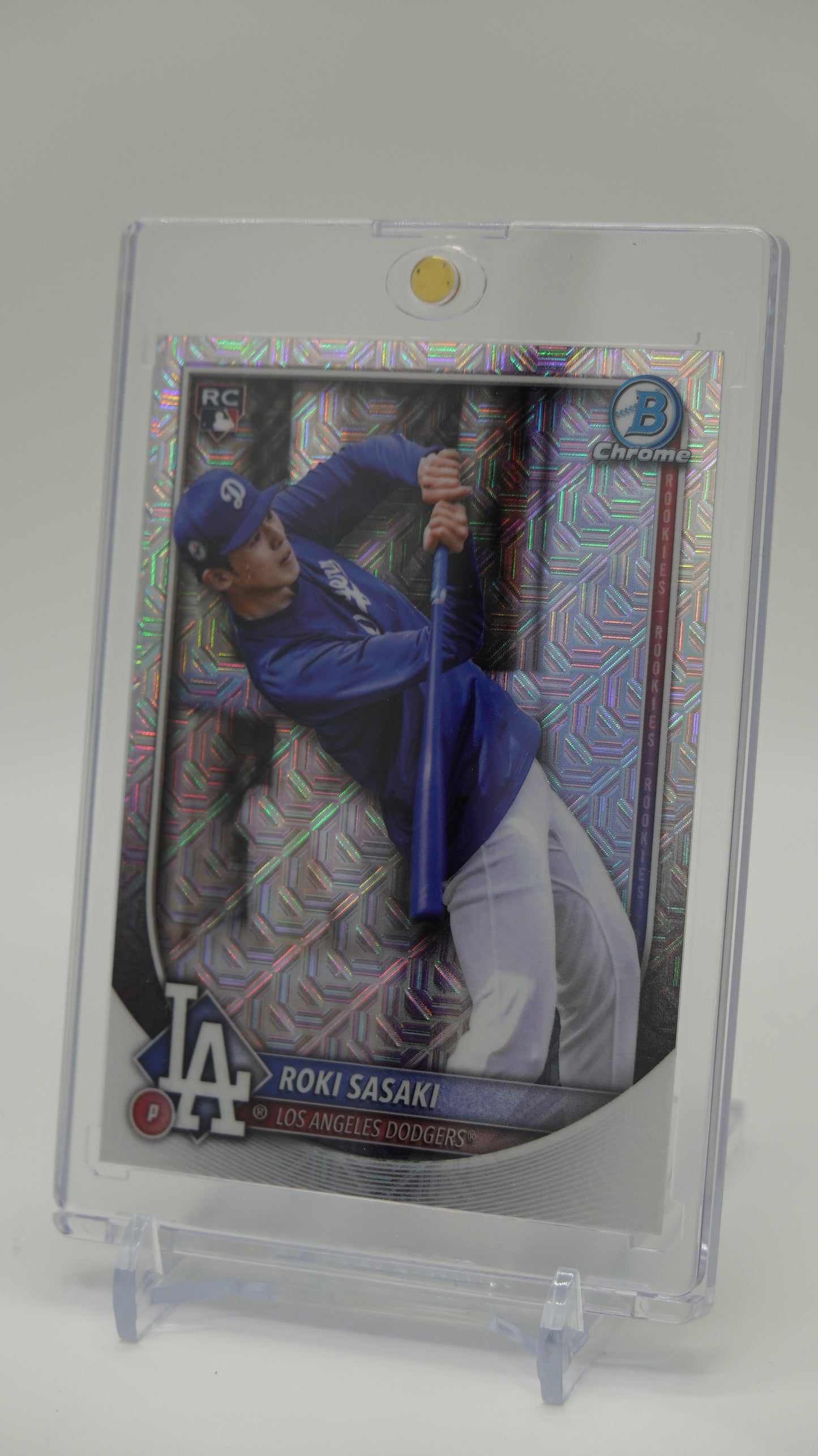 佐々木朗希 ルーキーカード Mega Box限定 スーパーショートプリント Mojoリフラクター Hitting Image Variationパラレル 2025 Bowman Chrome Mega Box Mojo Refractor SSP RC #12 Roki Sasaki