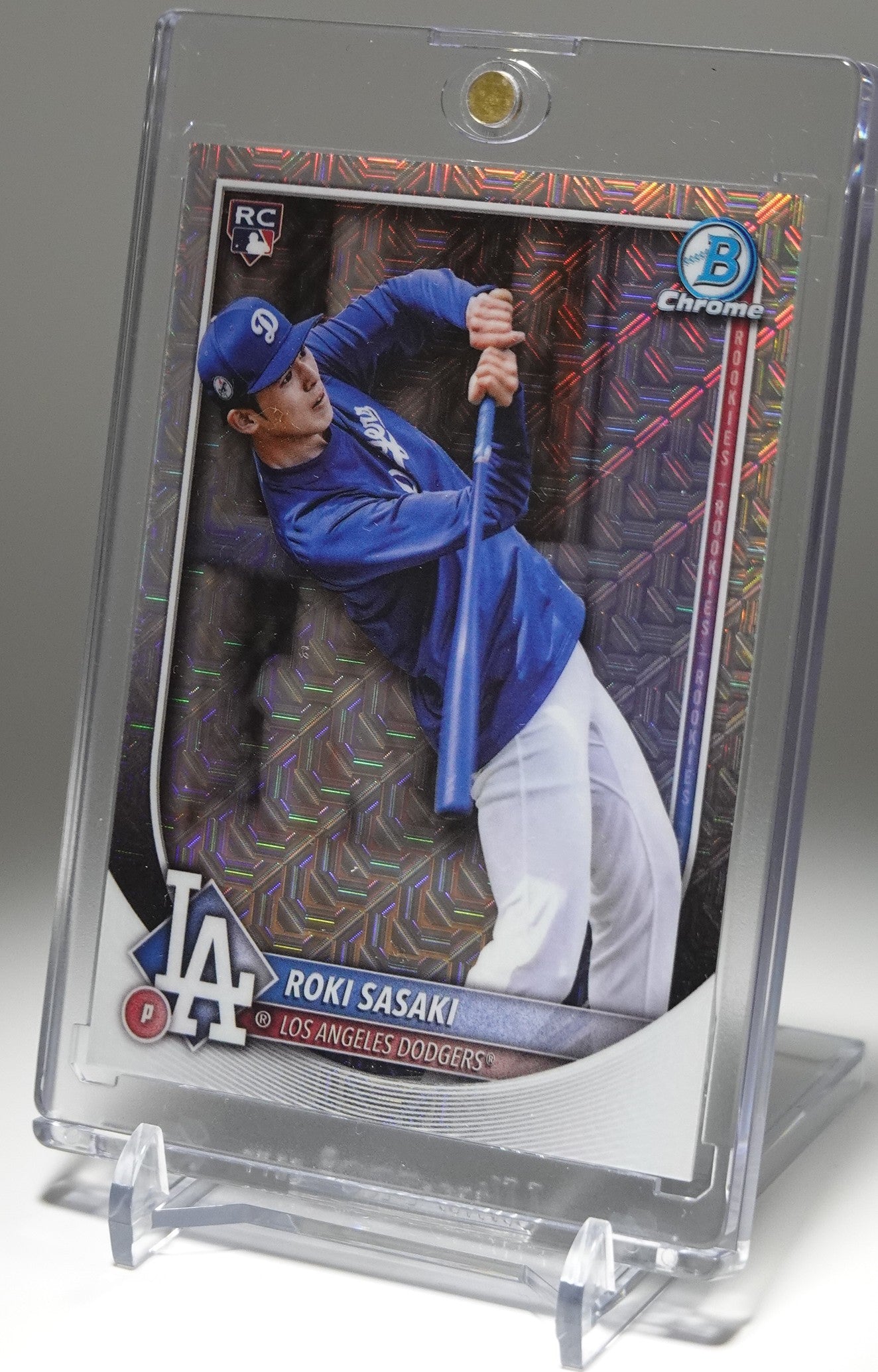 佐々木朗希 ルーキーカード Mega Box限定 スーパーショートプリント Mojoリフラクター Hitting Image Variationパラレル 2025 Bowman Chrome Mega Box Mojo Refractor SSP RC #12 Roki Sasaki