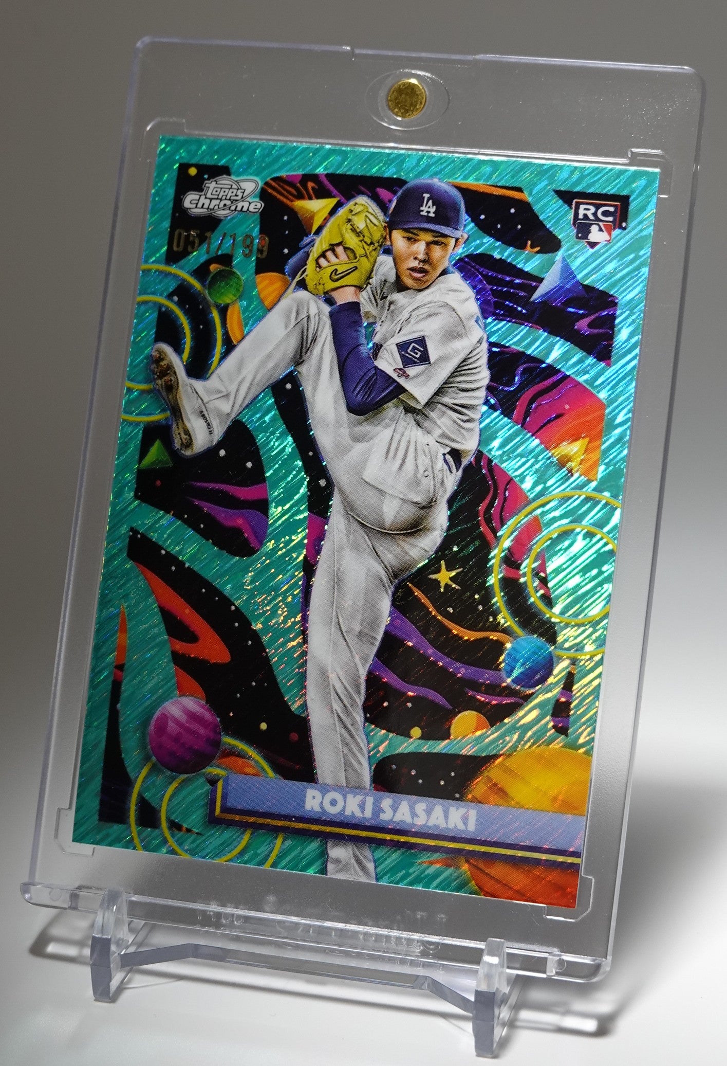 佐々木朗希 ルーキーカード 199枚限定 アクア・イクイノックス・リフラクター 2025 Topps Cosmic Chrome Aqua Equinox Refractor #68 Roki Sasaki RC #'d /199