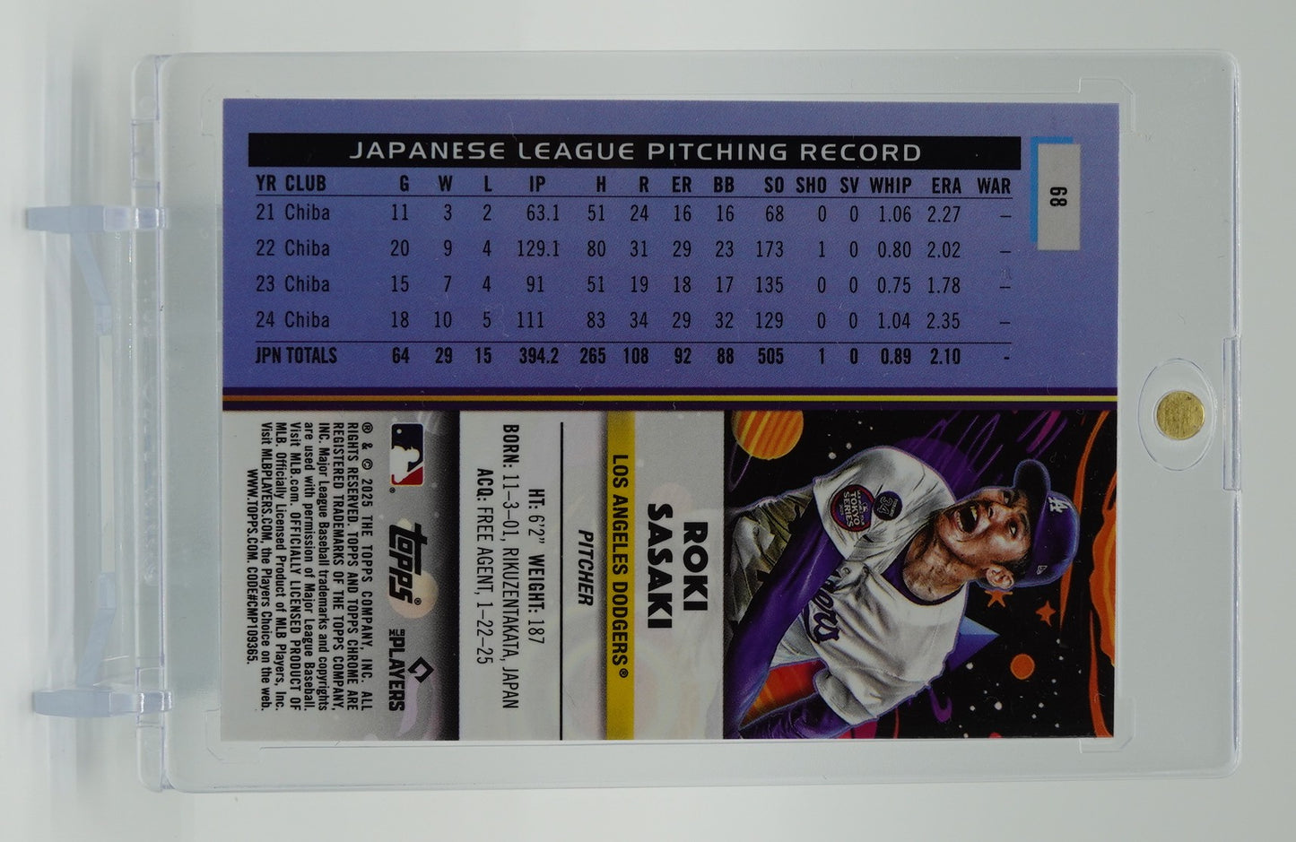 佐々木朗希 ルーキーカード 199枚限定 アクア・イクイノックス・リフラクター 2025 Topps Cosmic Chrome Aqua Equinox Refractor #68 Roki Sasaki RC #'d /199