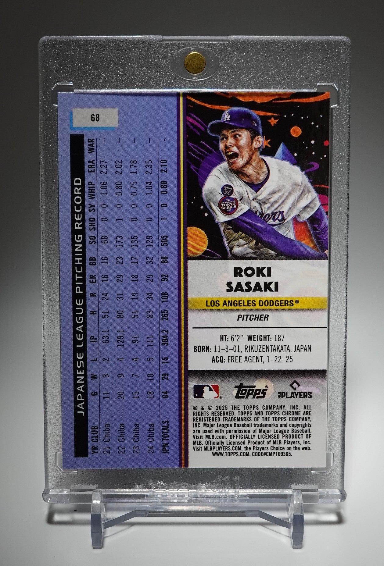 佐々木朗希 ルーキーカード ニュークリアス・リフラクターパラレル 2025 Topps Cosmic Chrome Nucleus Refractor #68 Roki Sasaki RC