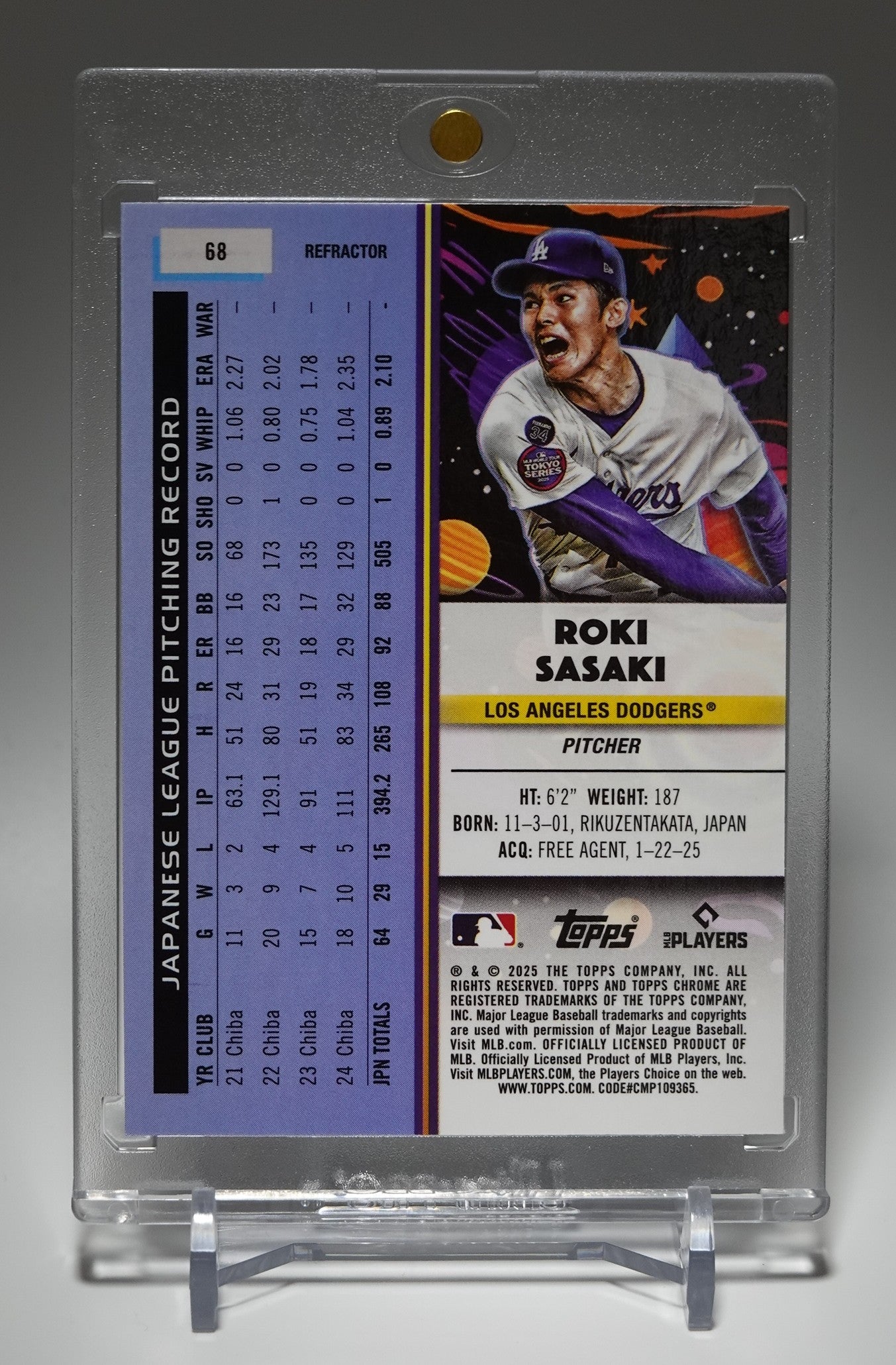 佐々木朗希 ルーキーカード リフラクターパラレル 2025 Topps Cosmic Chrome Refractor #68 Roki Sasaki RC