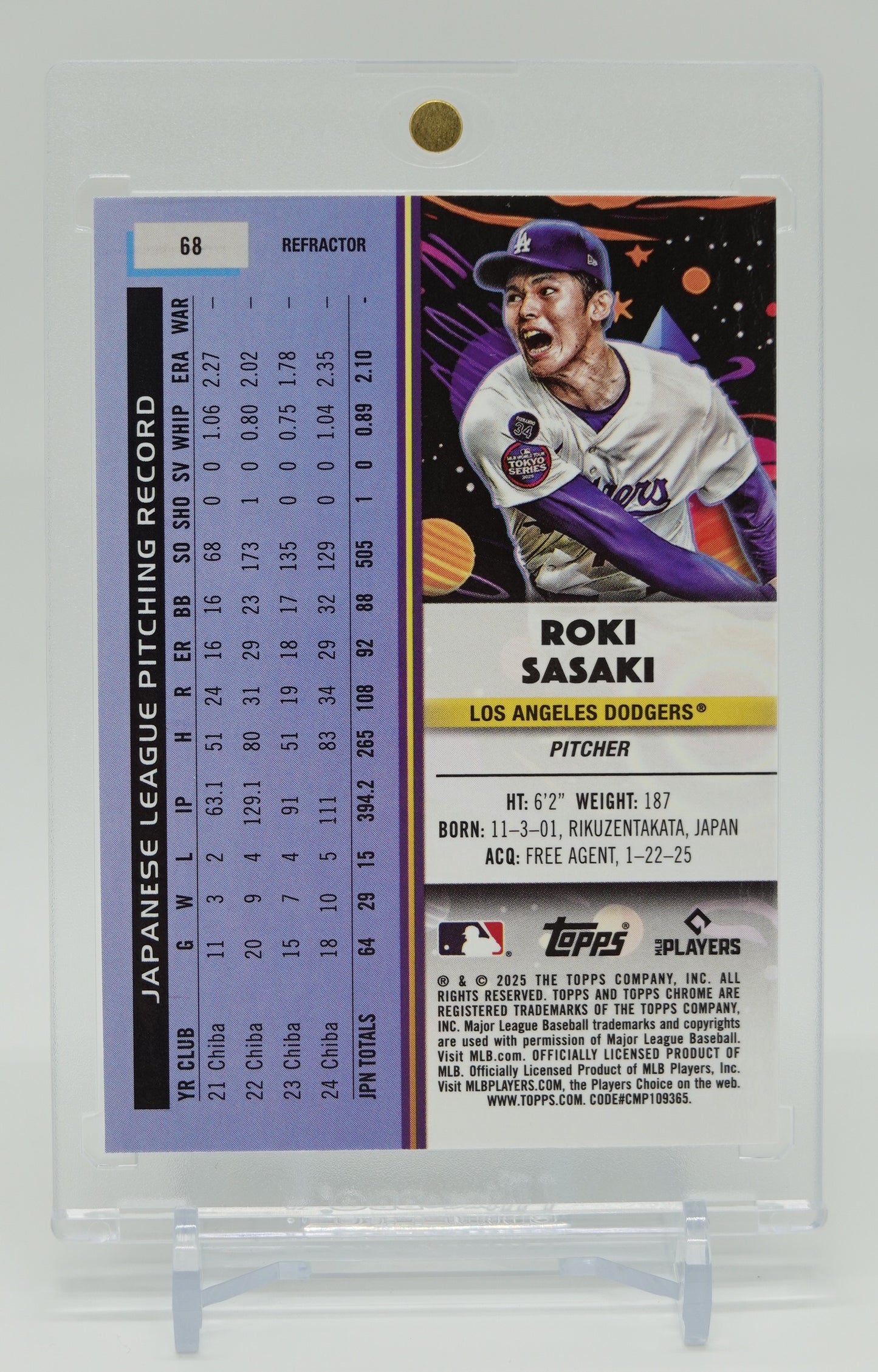 佐々木朗希 ルーキーカード リフラクターパラレル 2025 Topps Cosmic Chrome Refractor #68 Roki Sasaki RC