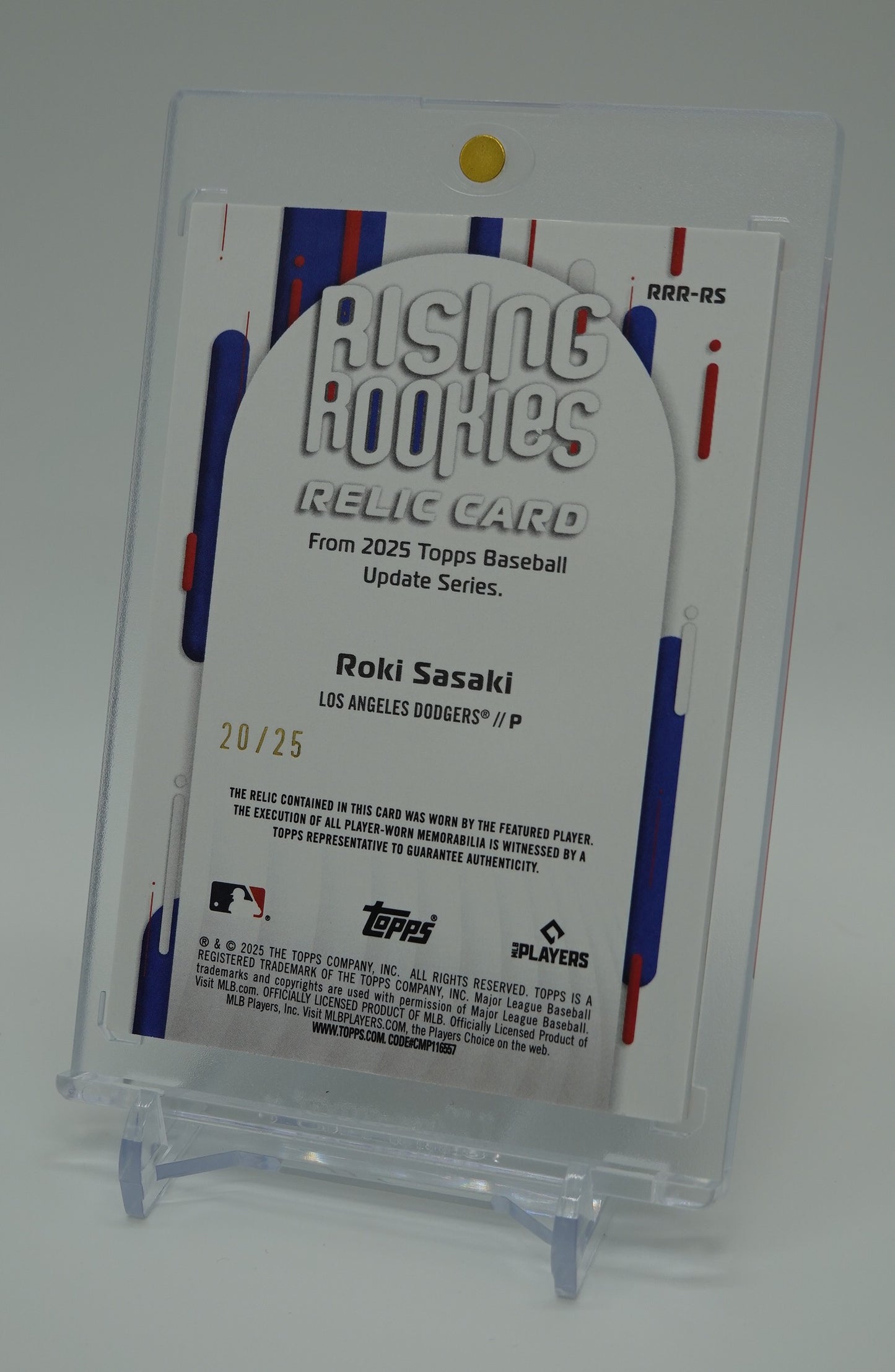 佐々木朗希 25枚限定 オレンジパラレル パッチカード/ルーキーカード 2025 Topps Baseball Update Series Rising Rookies Relic Patch Card Orange Parallel #RRR-RS Roki Sasaki RC #'d  /25