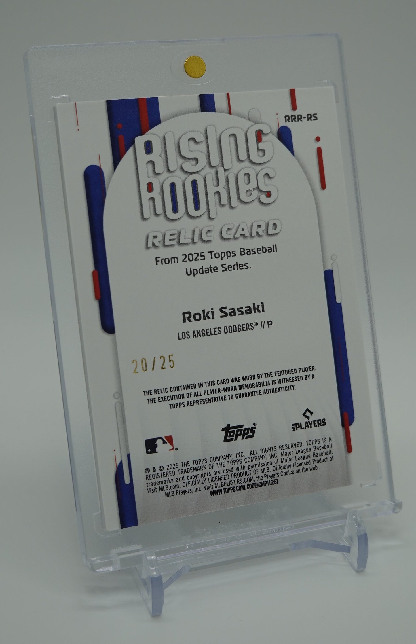 佐々木朗希 25枚限定 オレンジパラレル パッチカード/ルーキーカード 2025 Topps Baseball Update Series Rising Rookies Relic Patch Card Orange Parallel #RRR-RS Roki Sasaki RC #'d  /25
