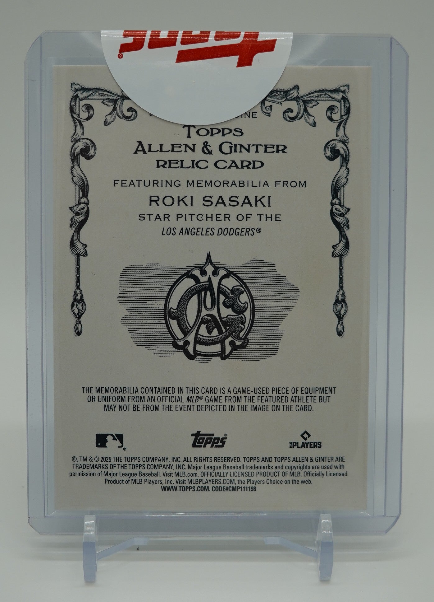 【未開封シール付き/Factory Sealed】佐々木朗希 50枚限定 Gold Foil フィリグリーパラレル レリック・ルーキーカード 2025 Topps Allen & Ginter Gold Foil Filagree #AGR-RSA Roki Sasaki RC