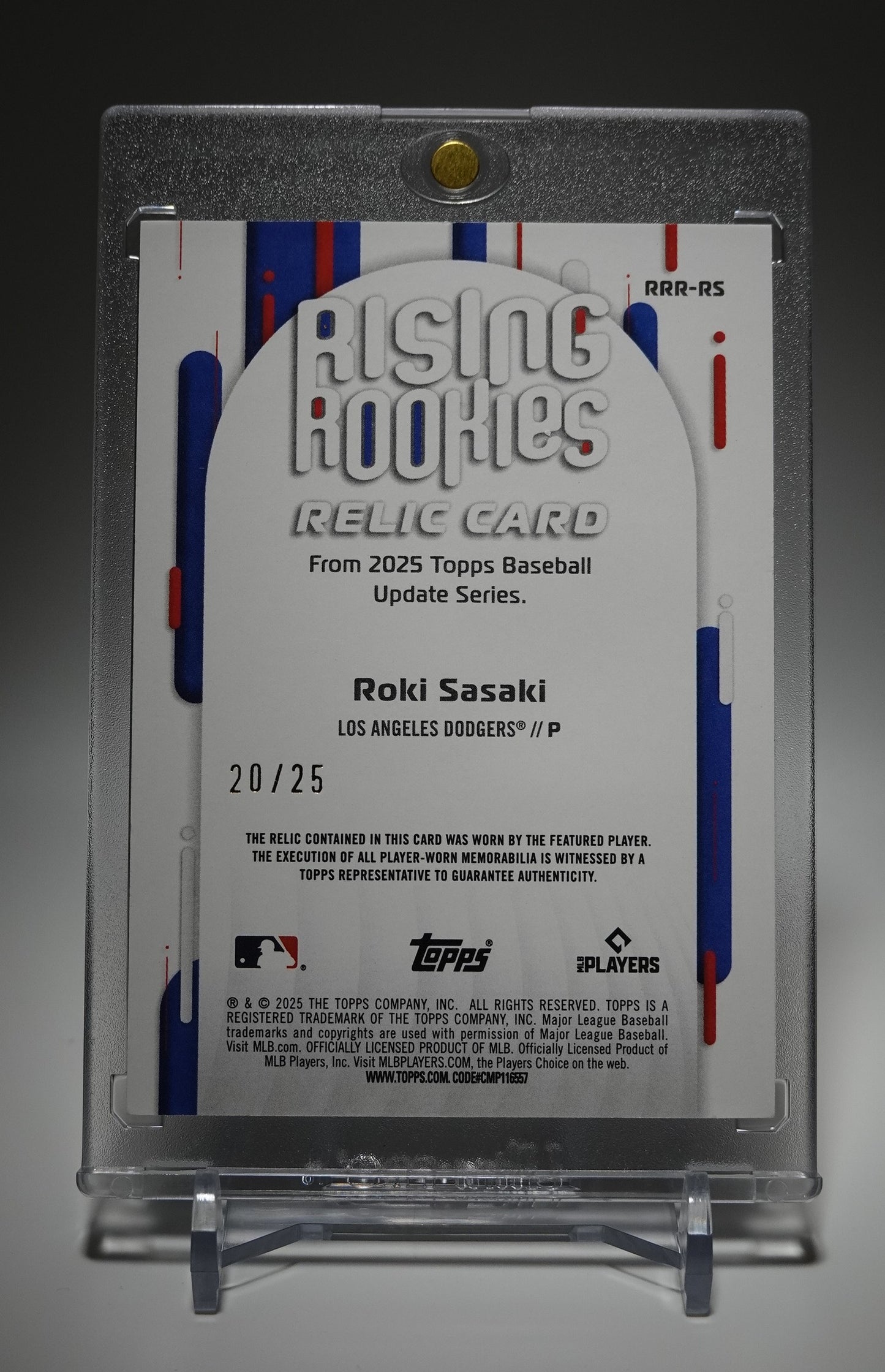 佐々木朗希 25枚限定 オレンジパラレル パッチカード/ルーキーカード 2025 Topps Baseball Update Series Rising Rookies Relic Patch Card Orange Parallel #RRR-RS Roki Sasaki RC #'d  /25