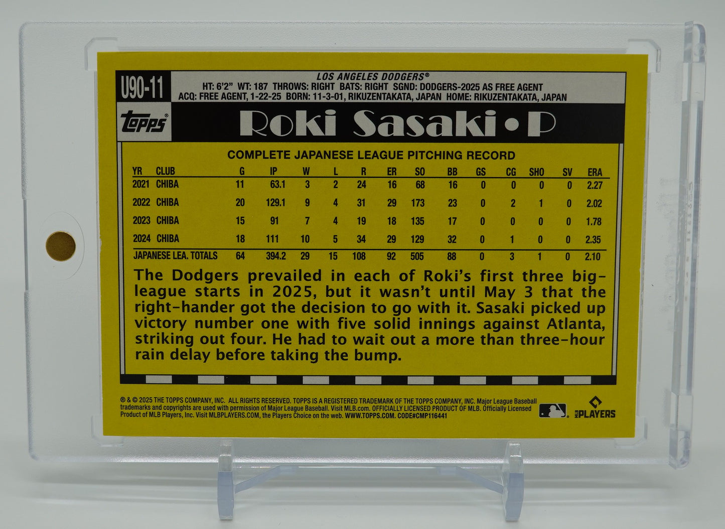 佐々木朗希 ルーキーカード レインボーフォイル仕様 1990 Topps Baseball 35th Anniversary インサート 2025 Topps Update Series #U90-11 Roki Sasaki RC
